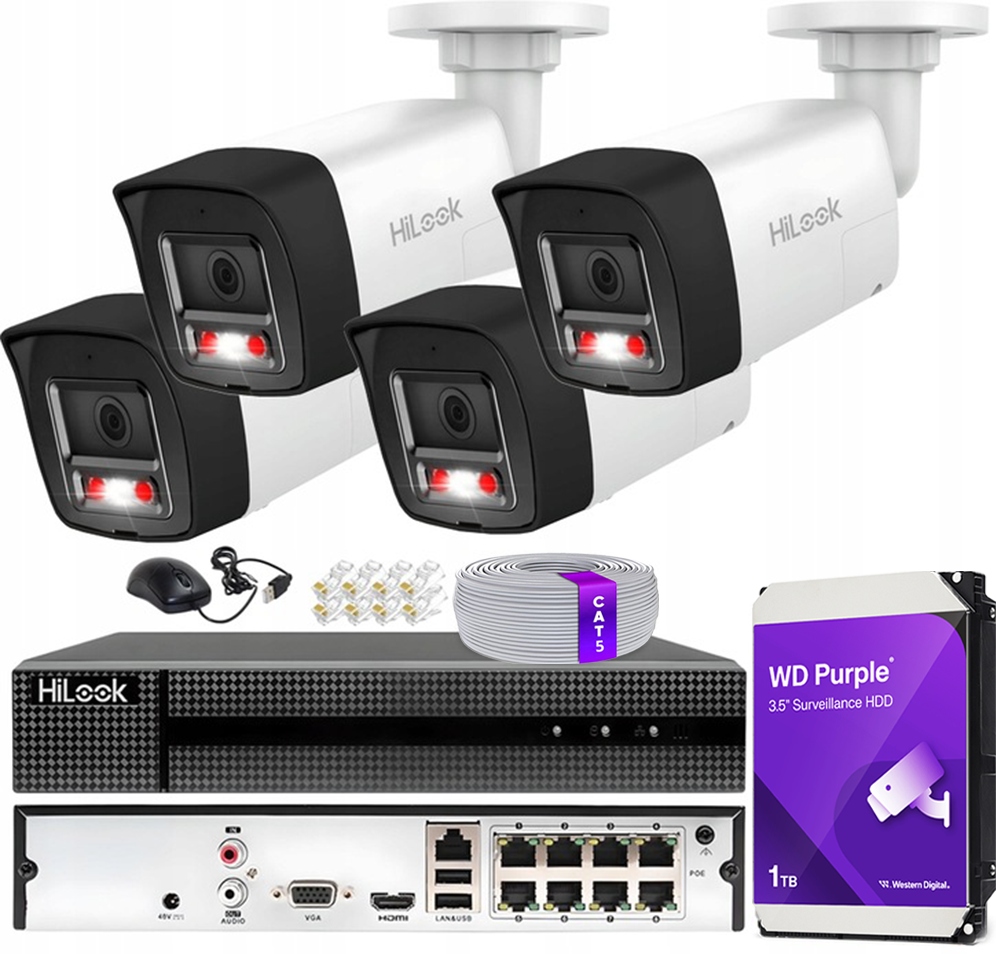 Sada pro monitorování 4 Ip kamer 8Mpx HiLook Hikvision 8x PoE rekordér