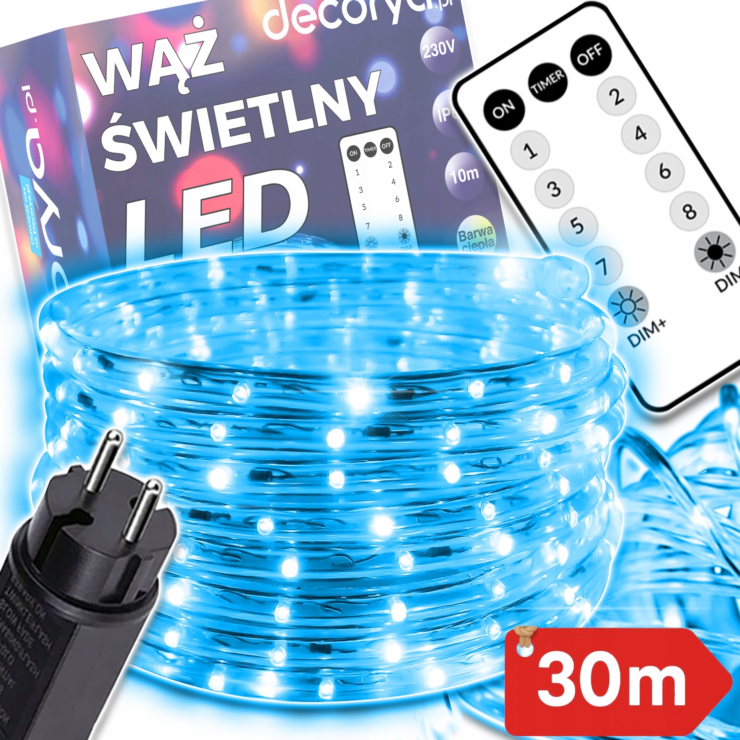 Světelný Had Led Vánoční Osvětlení Na Stromeček Dekorativní 30M Voděodolný IP67 S Dálkovým Ovladačem