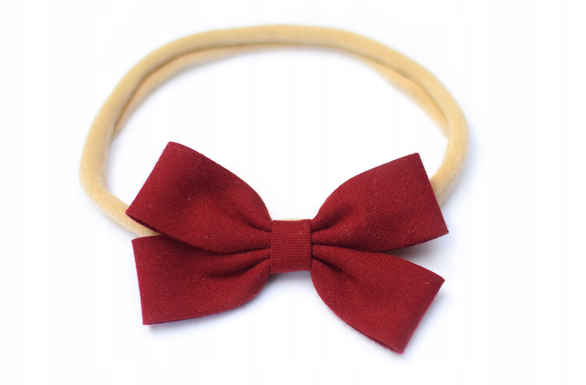 OPASKA na głowę niemowlęca z kokardką, bordo i beż