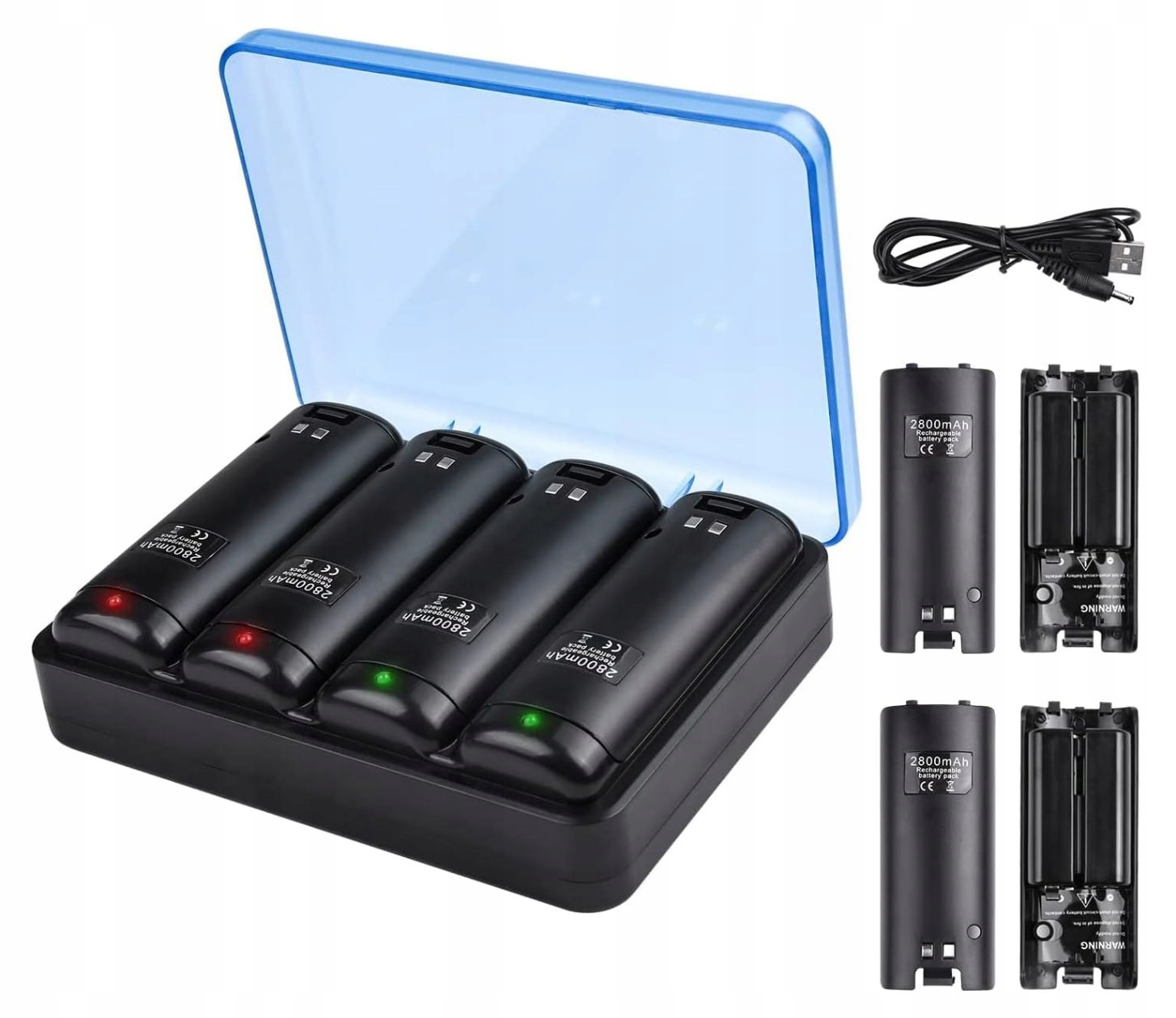 Zestaw ładowarka do Nintendo Wii 4 akumulatory 2800 mAh Usb Led TechKen