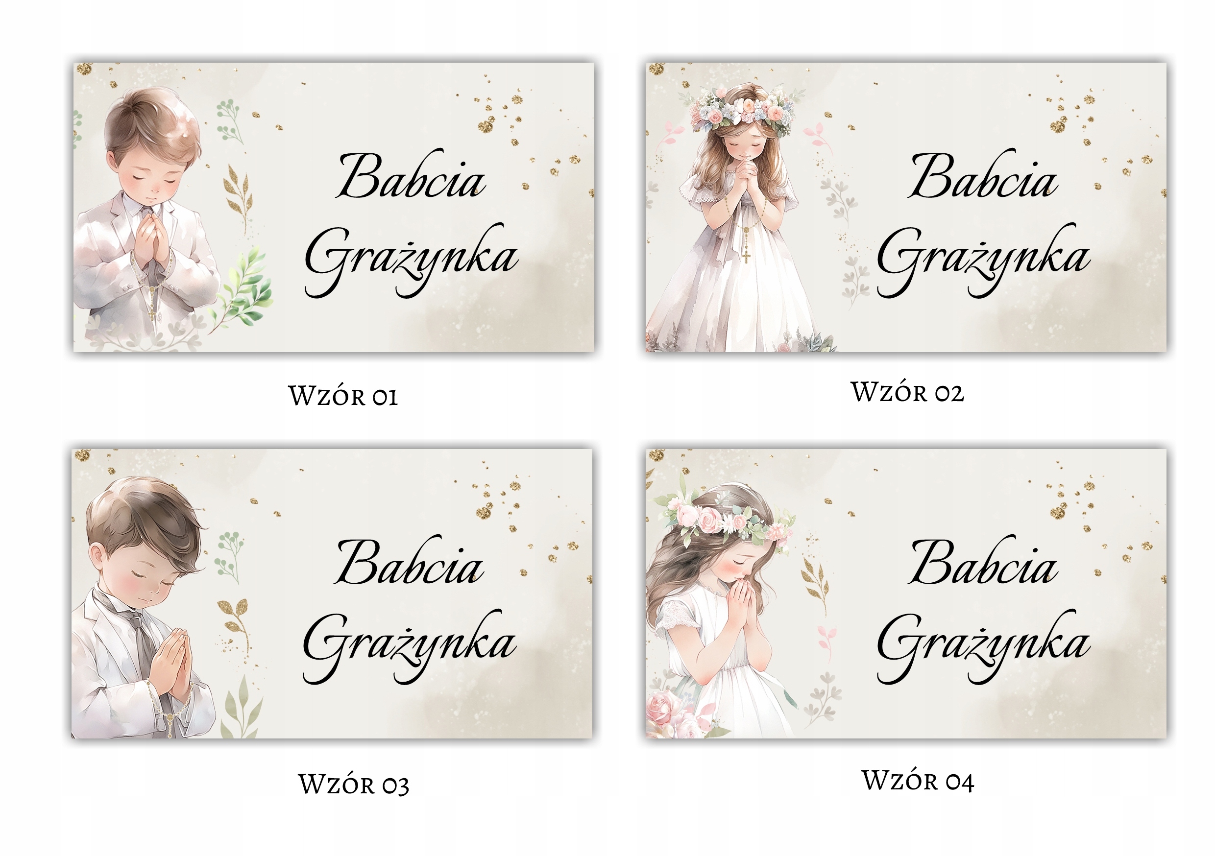 Winietki dwustronne, wizytówki PIERWSZA KOMUNIA ŚWIĘTA Marka inna