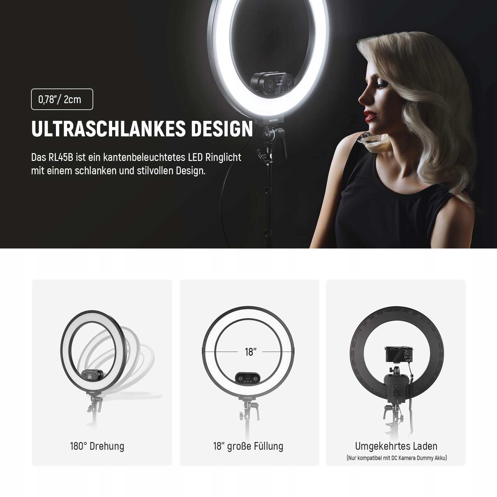 NEEWER Zestaw Lampy Pierścieniowej 18" 45W 2900K-7000K z Aplikacją — miniatura 8