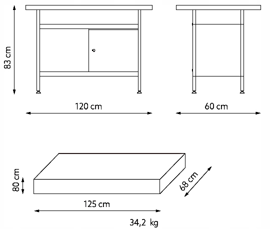 Stół warsztatowy, narzędziowy, metalowy z blatem roboczym i szafką DRABEST Marka Drabest