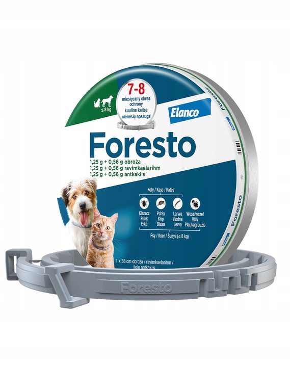 Elanco Obroża Foresto przeciw pchłom i kleszczom dla psa i kota poniżej 8kg