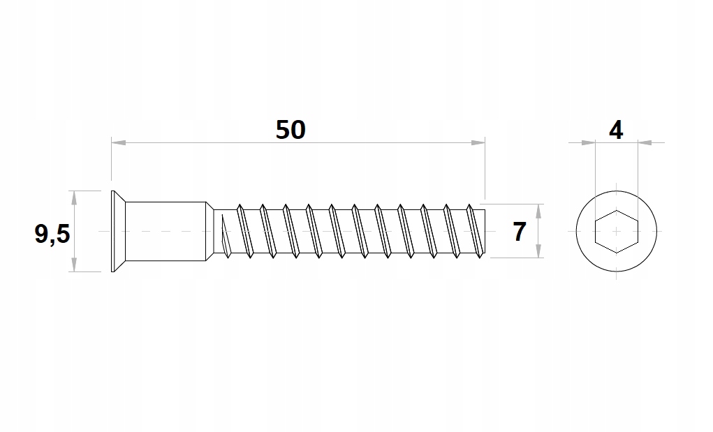 KONFIRMAT 7x50 MM WKRĘT DO DREWNA Długość całkowita 50 mm