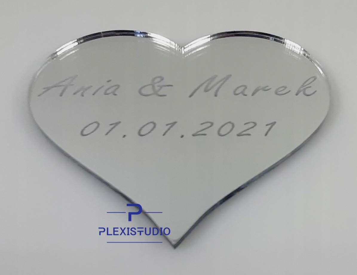 SERCE SERDUSZKO PLEXI LUSTRO Z GRAWEREM 8X7 cm Wysokość produktu 7 cm