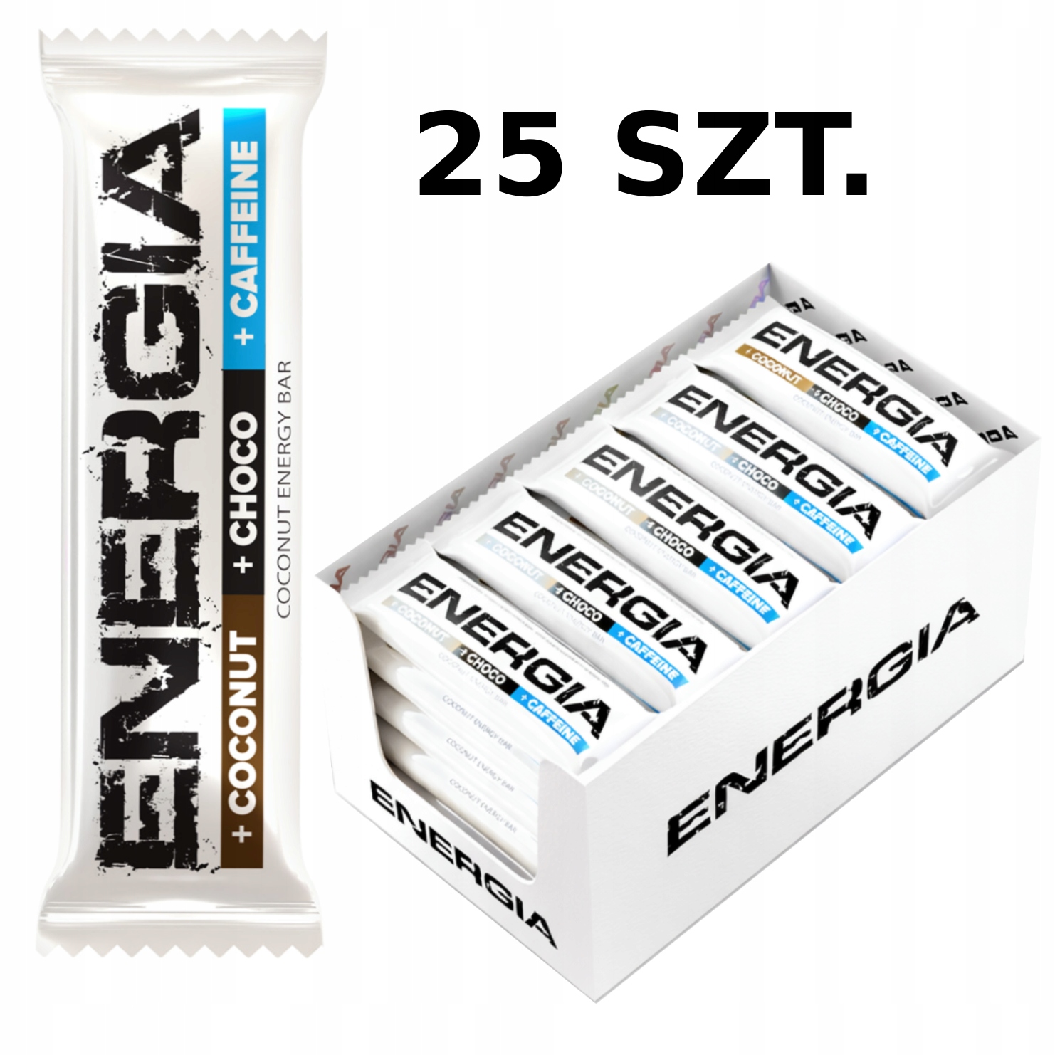 Baton energetyczny Na Trening Mało Kalorii Kokos Czekolada Kofeina 50g