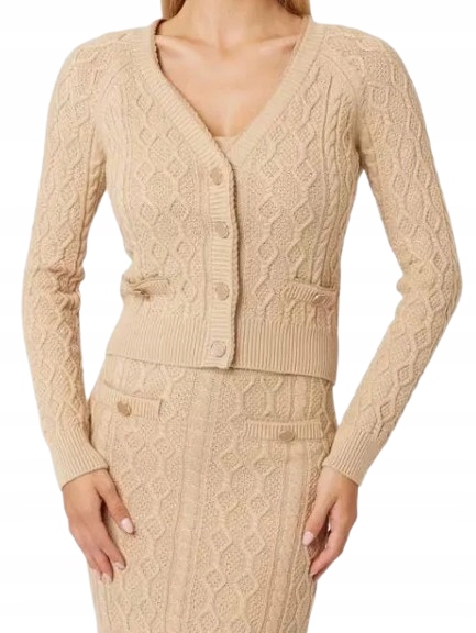 Guess Béžový Dámský Svetr S Píkem A Kapsami Bavlna Vlna L 2CE