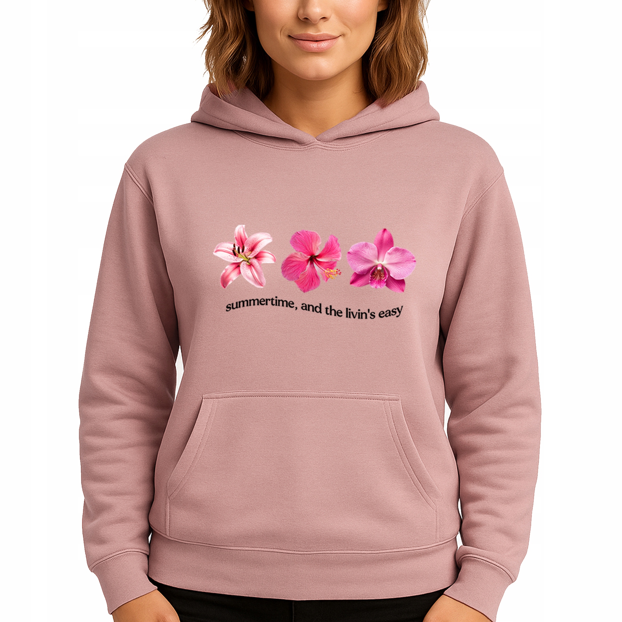 Mikina S Kapucí Hoodie Dusty Pink Bavlněná Módní Summertime S