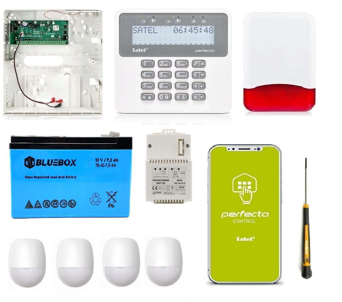 Satel kompletny alarm Perfecta 4 czujki GSM SMS (01783)