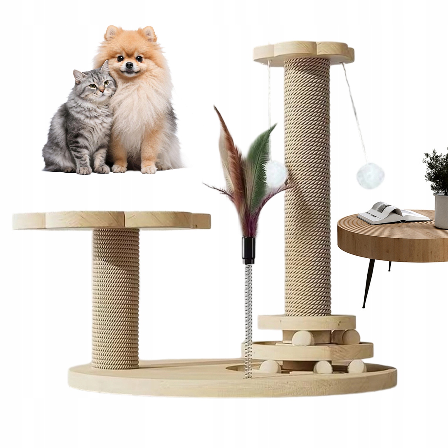 Levně Škrabadlo Pro Kočky 4V1 S Míčky A Peřím Věž Sisalový Sloupek