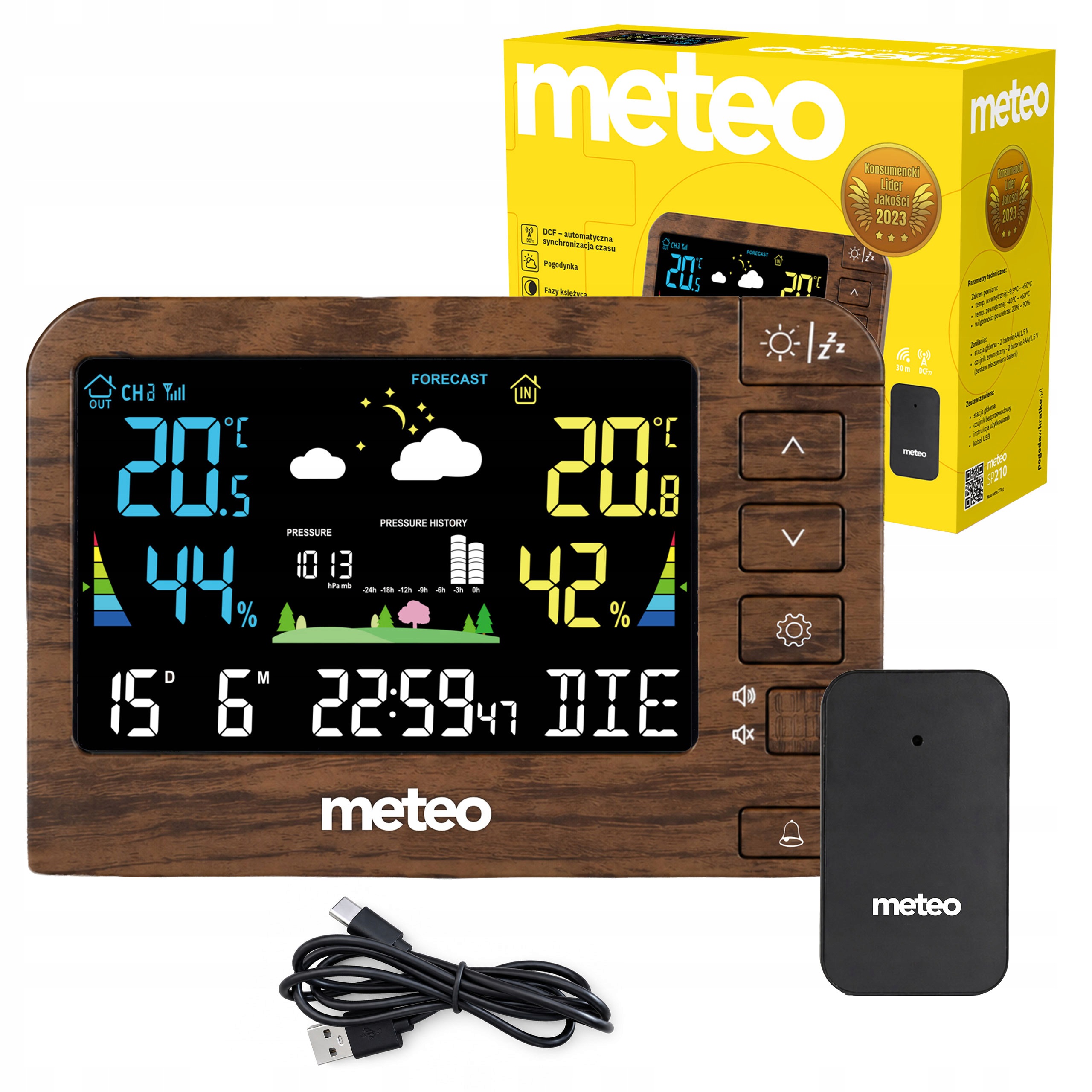 Stacja Pogodowa Meteo SP210 Pogodynka Higrometr Czujnik Zewnętrzny Dcf