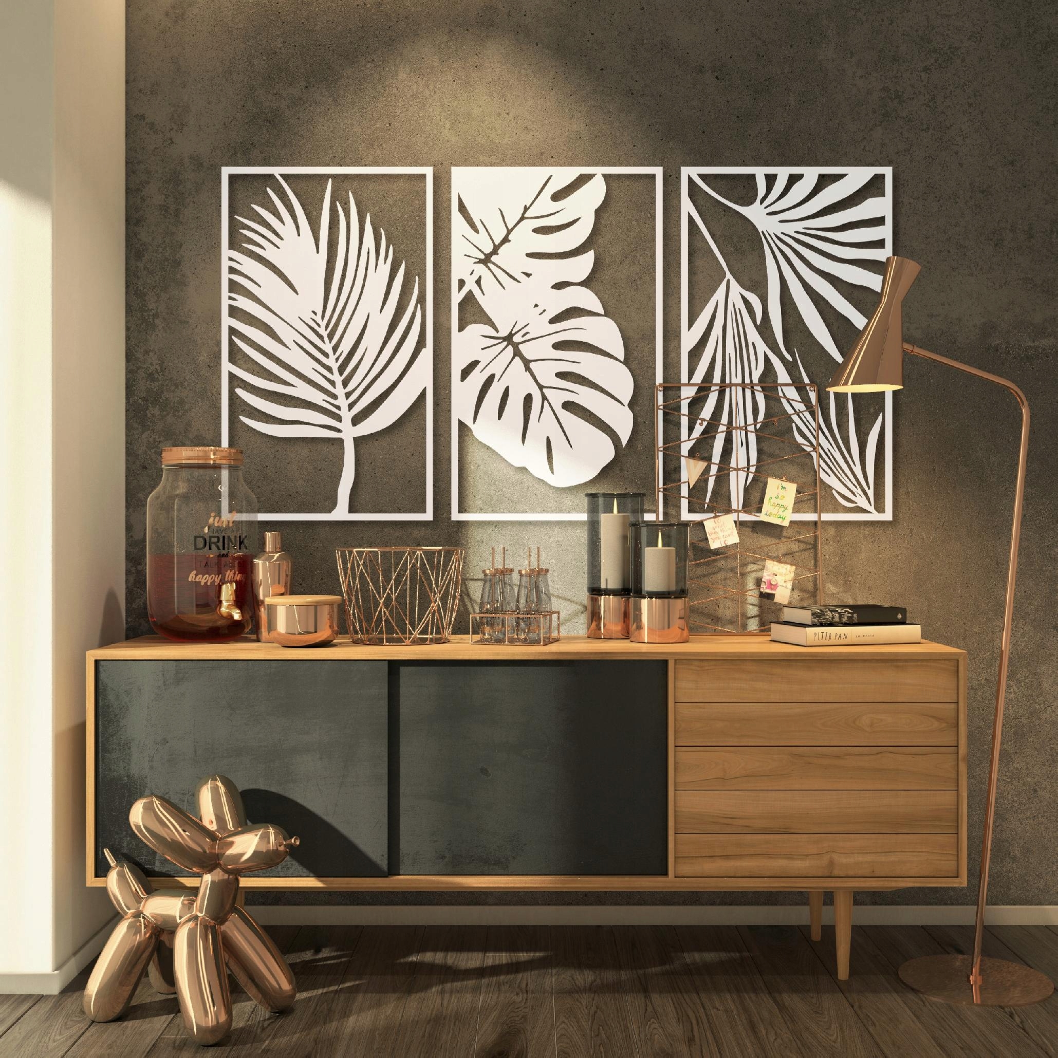 DEKORACJA ŚCIENNA PENELE AŻUROWE OBRAZ AŻUROWY LIŚCIE DREWNIANY TRYPTYKI Marka inna