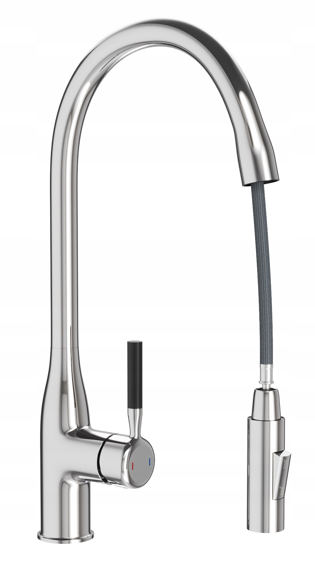 Kuchynský Kohútik S Výsuvným Výtokom Strieborný, Batéria Dvojfunkčná, Chróm, Fossa