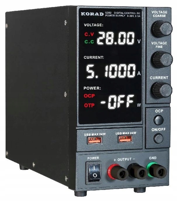 Zasilacz laboratoryjny U202 0-30V 0-5A 2xUSB z pomiarem mocy, ZASLAB-TEL44 Kod producenta U202KORAD