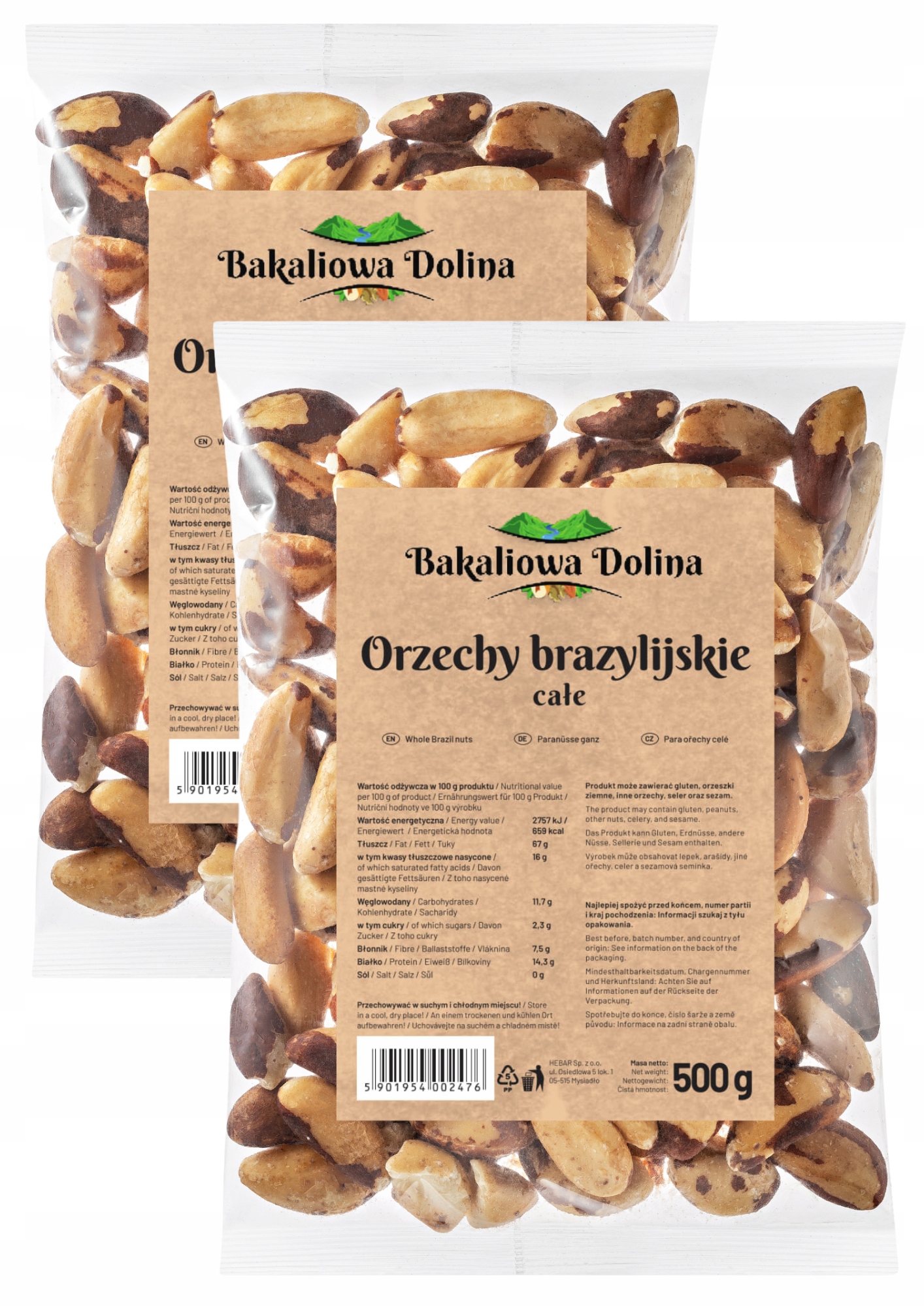 Levně Brazilské Ořechy Celé 1 kg 1000 g Velké Přírodní Set 2x 500 g