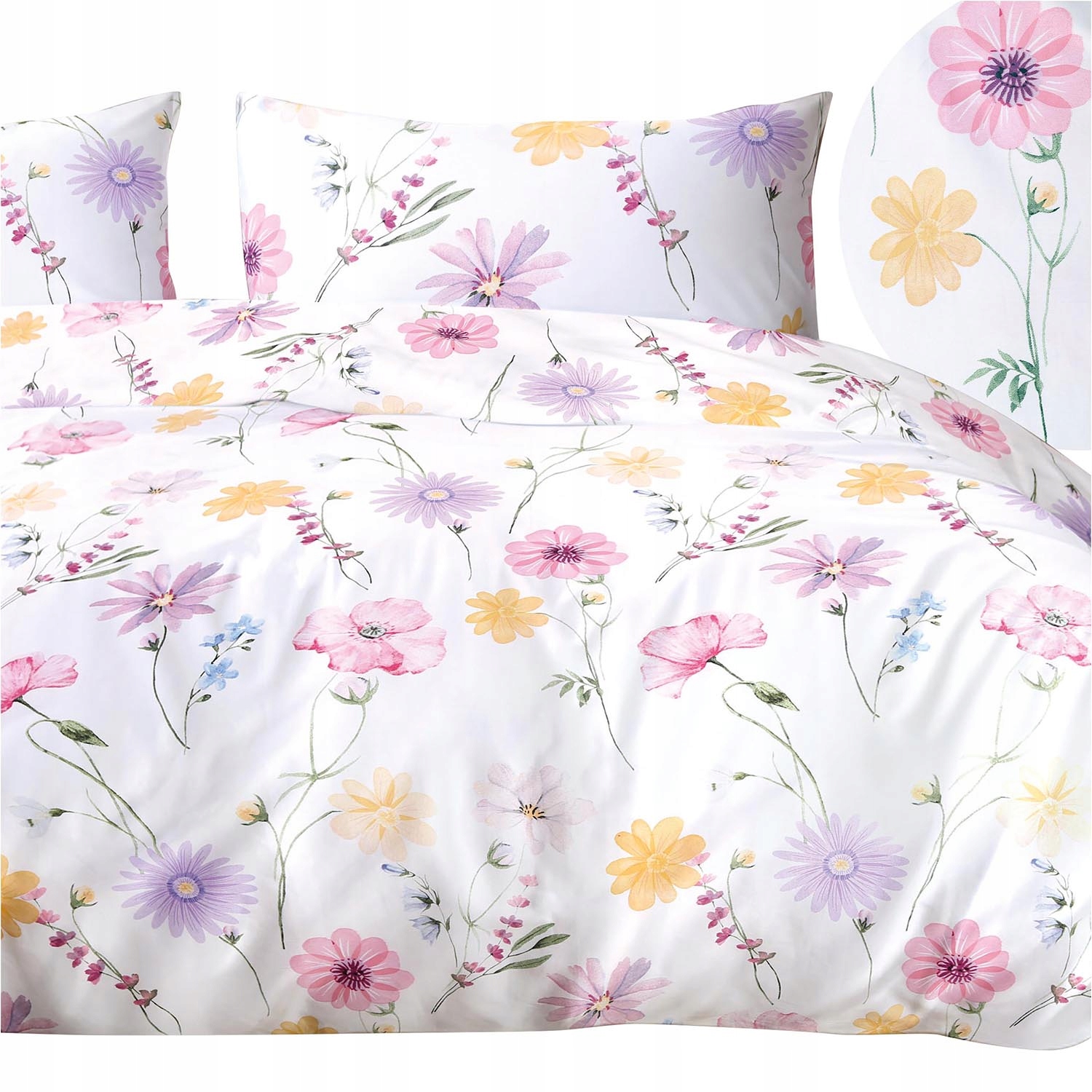 Pościel satyna bawełniana Satynlove 160x200 Liście Rośliny Łąka Wiosenna 59