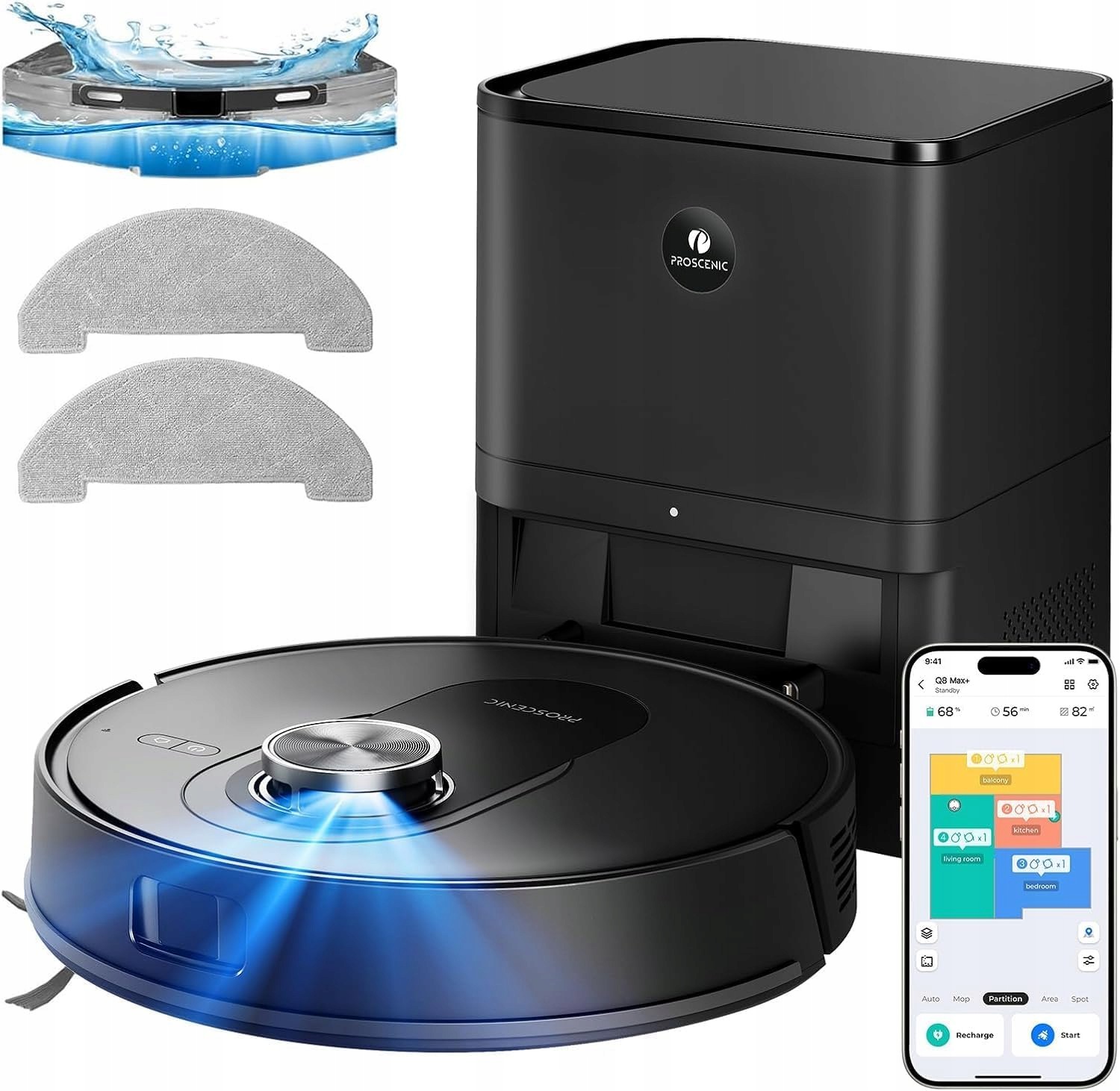Robotický vysávač Proscenic Q8 Max so stanicou 8000 Pa 3 l Laser LiDAR Mop