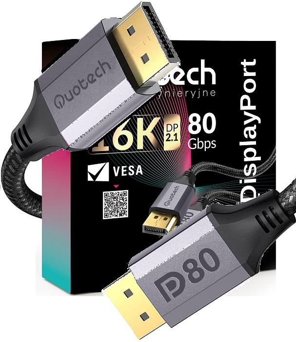 Kabel Displayport 2.1 Quotech Dp Dp Uhd 16K 60HZ 80Gbps 3m