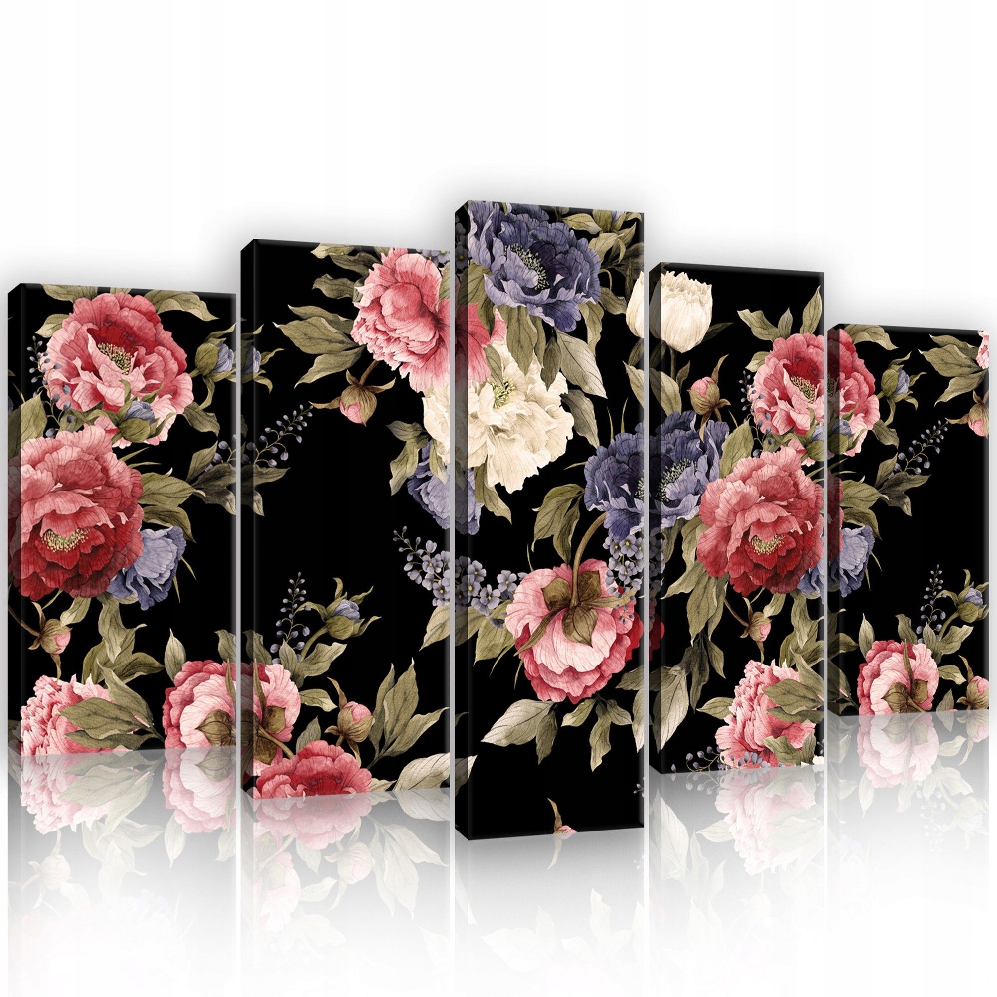 Obraz 100x60 Květiny pivoňky polyptych tmavé pozadí moderní dekorace stěna