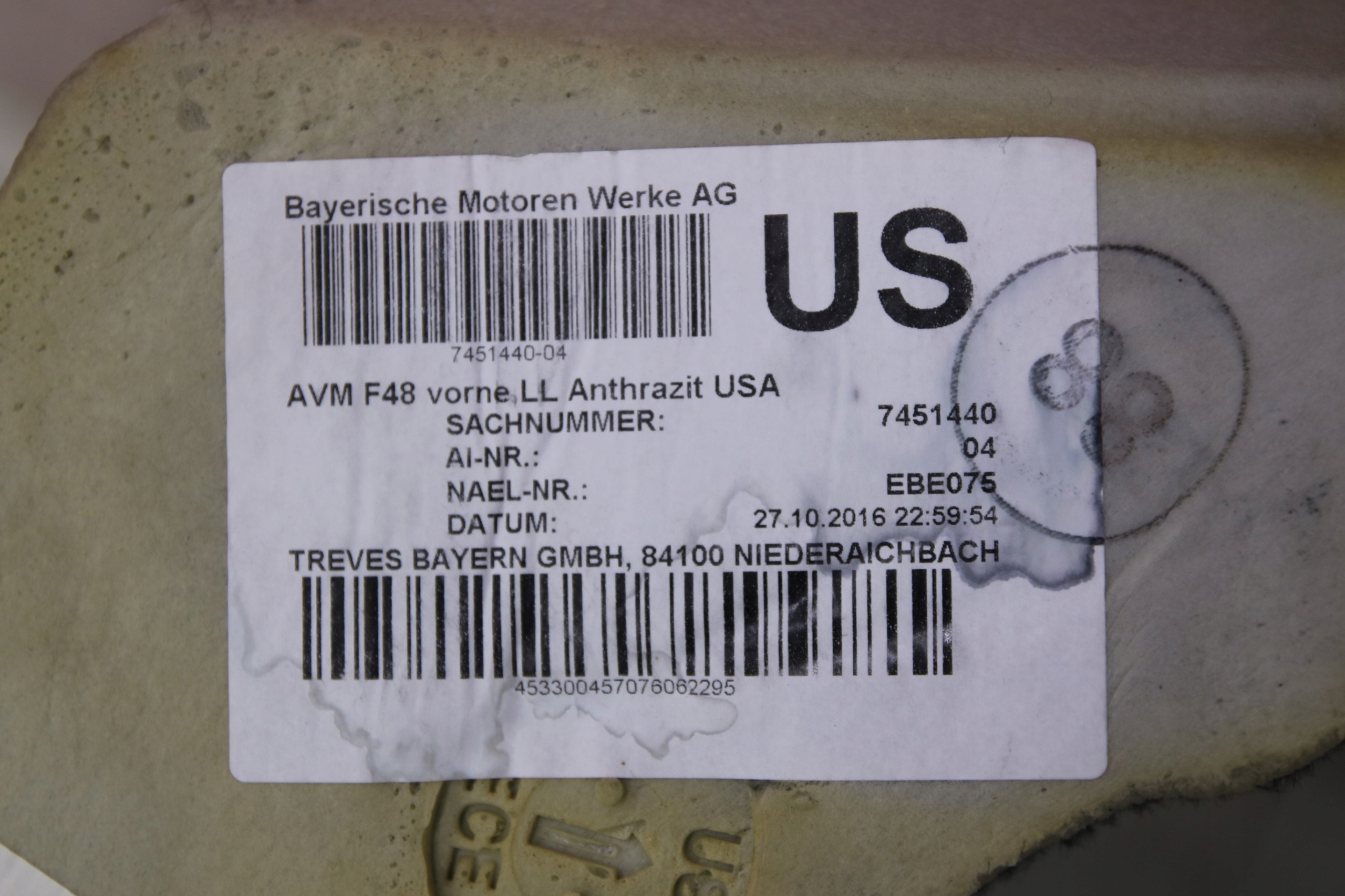 BMW X1 F48 mats floor front front ANTHRAZIT ANTRACYT 7451440