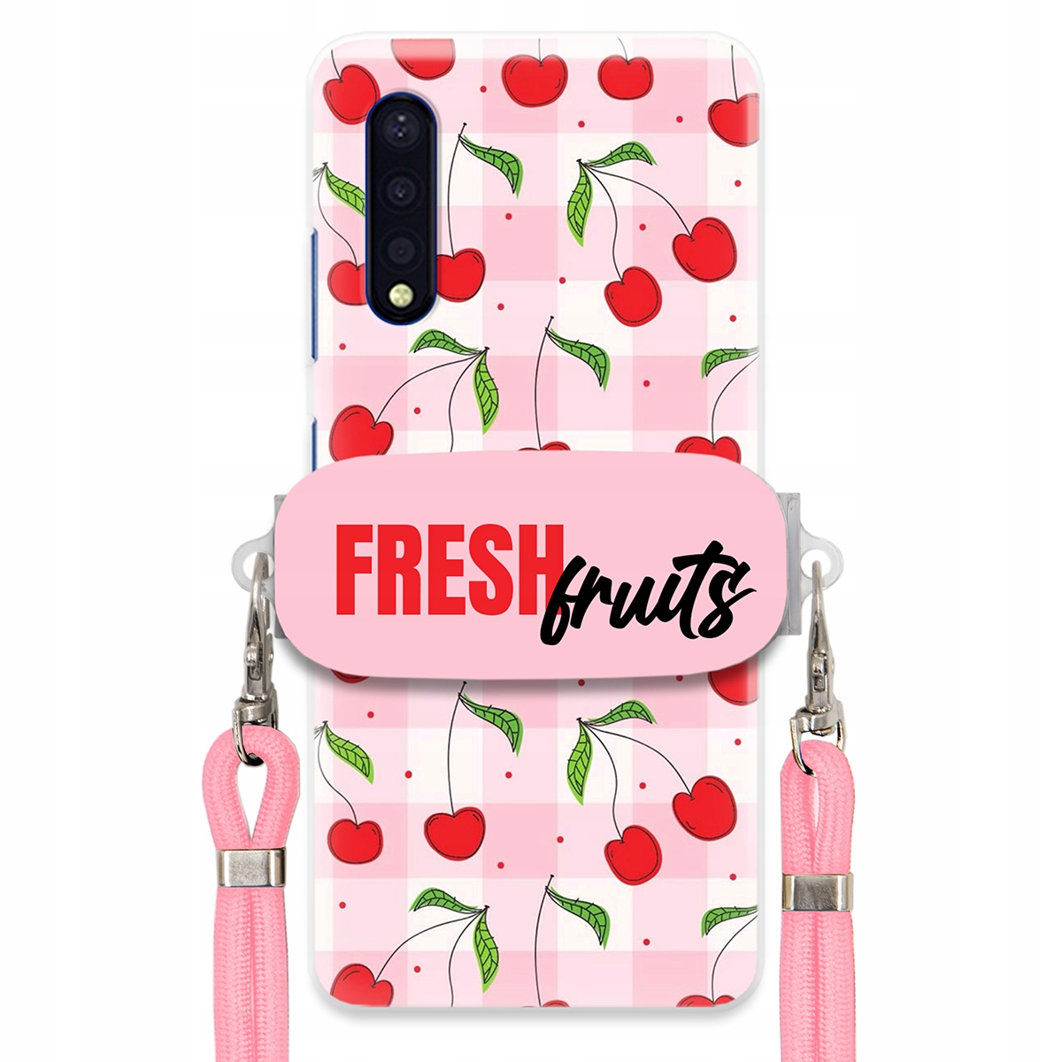 Puzdro na Samsung A41s Case držiak na šnúrku ruží Fresh Fruits Mriežka Ovocie