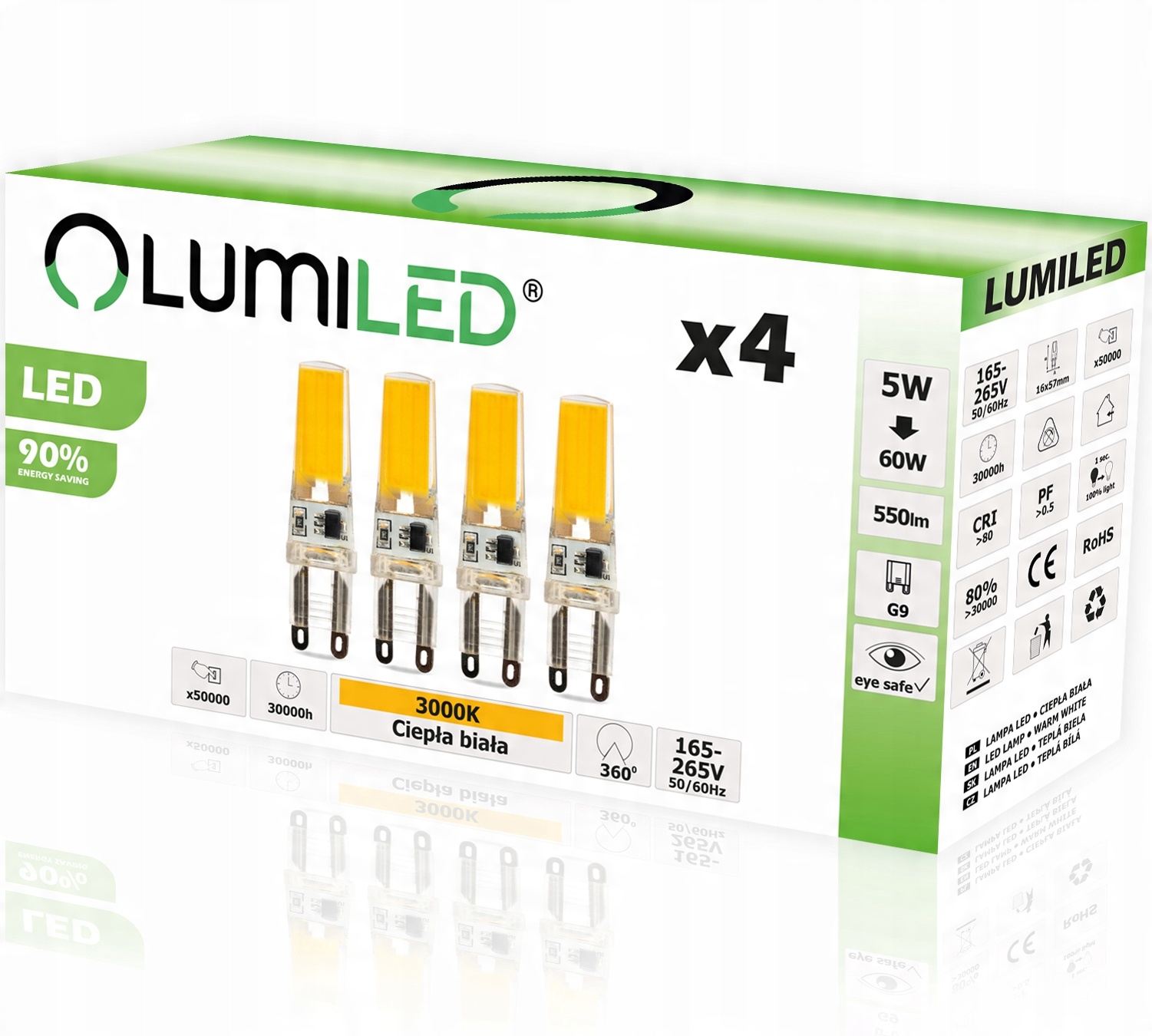 

4x Żarówka Led G9 Kapsułka 5W 60W 550LM Cob 3000K