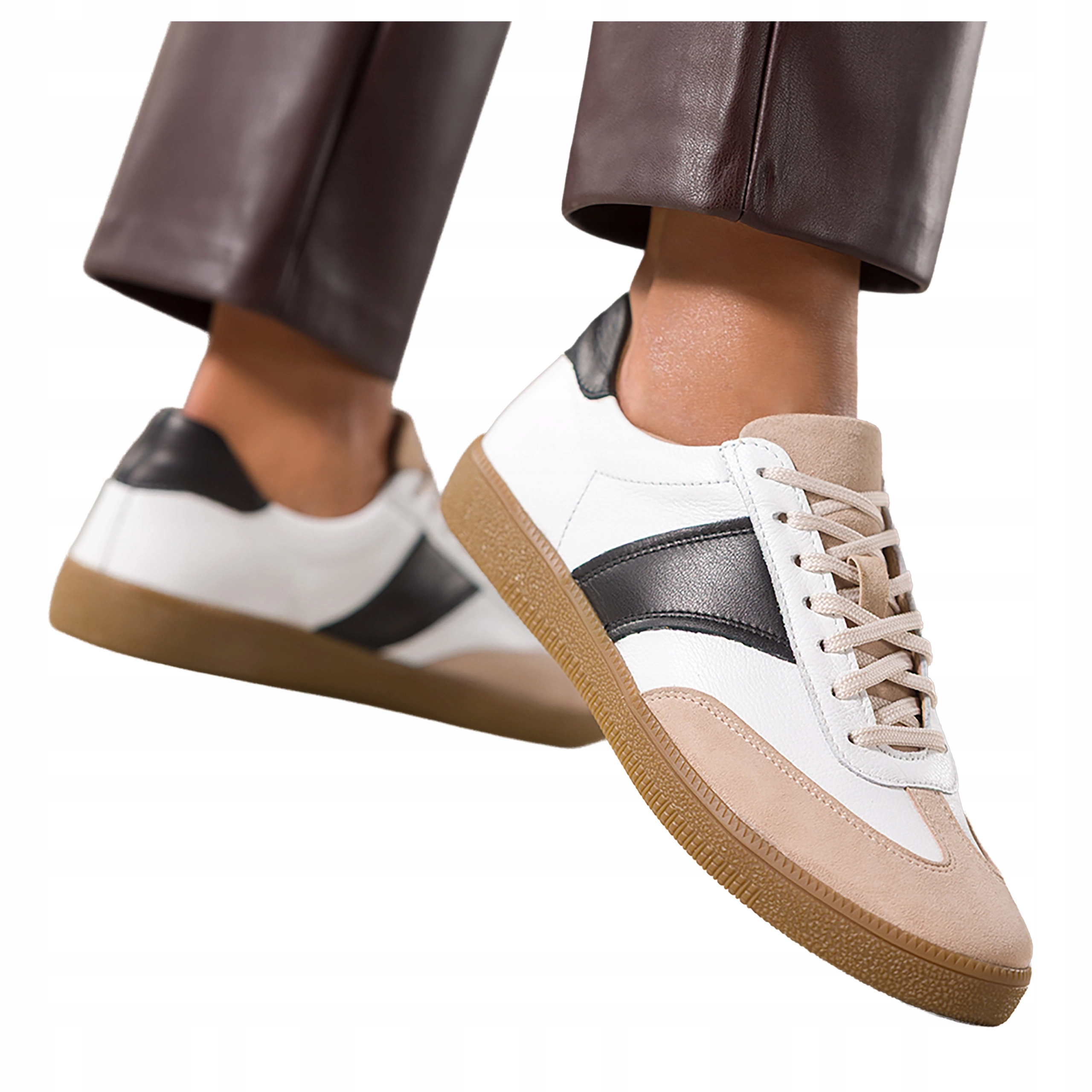 Bílé Tenisky Dámské Sportovní Ploché Šněrovací Pohodlné Kožené vel. 38