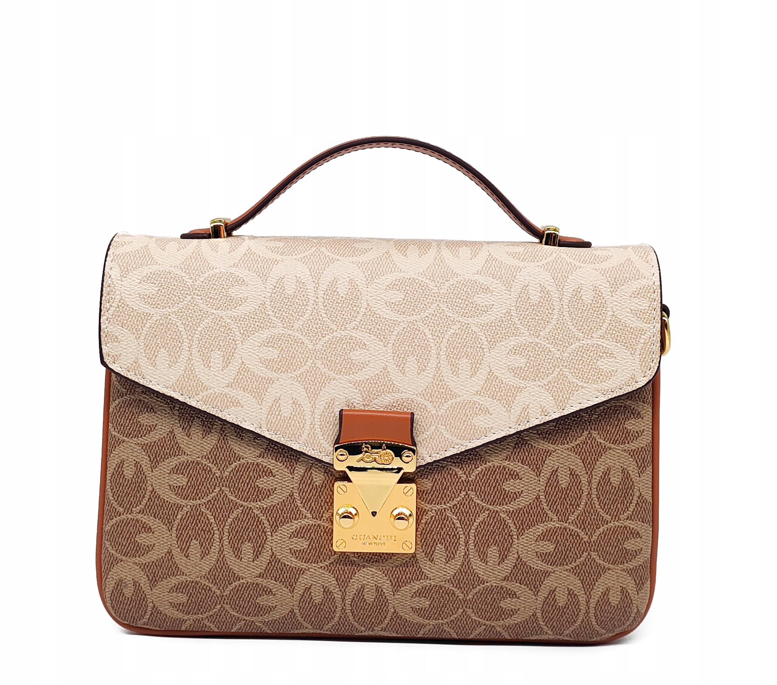 Kabelka kufřík kabelka přes rameno Guanchi béžová hnědá s klopou