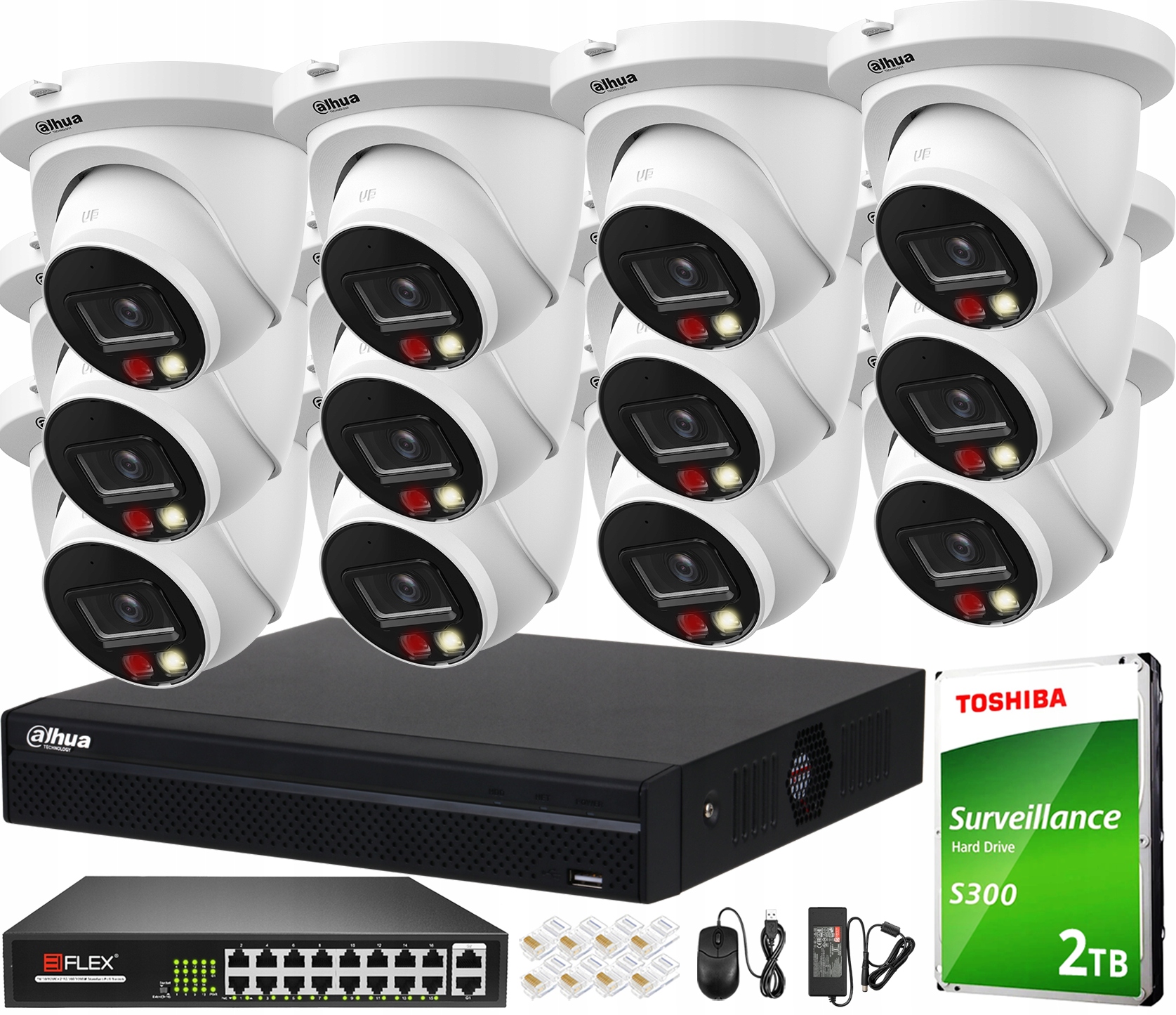 Ip monitorovací sada Dahua 12 kamer 4Mpx Nvr 16CH Disk 1TB Detekce
