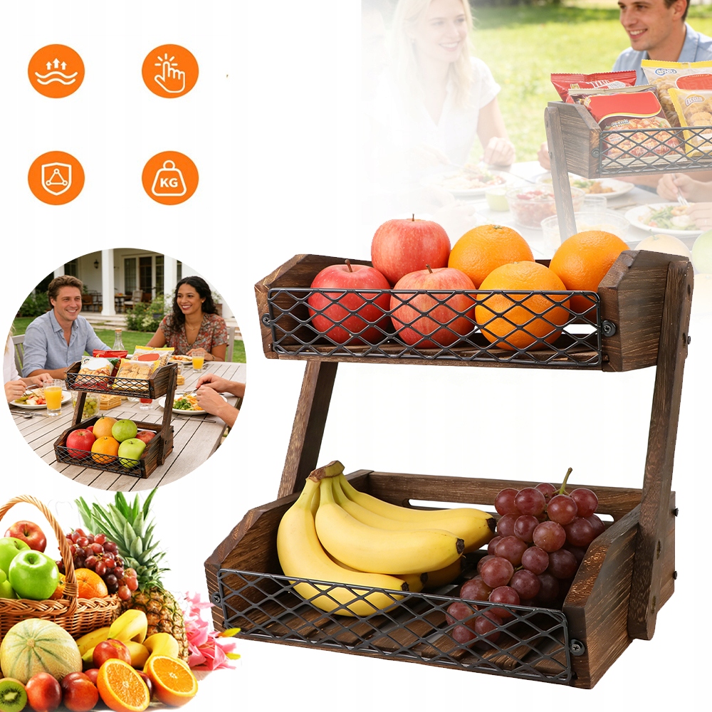 Dvouvrstvý Dřevěný Koš, Hnědý, Prolamovaný, Do Obchodu I Kuchyně