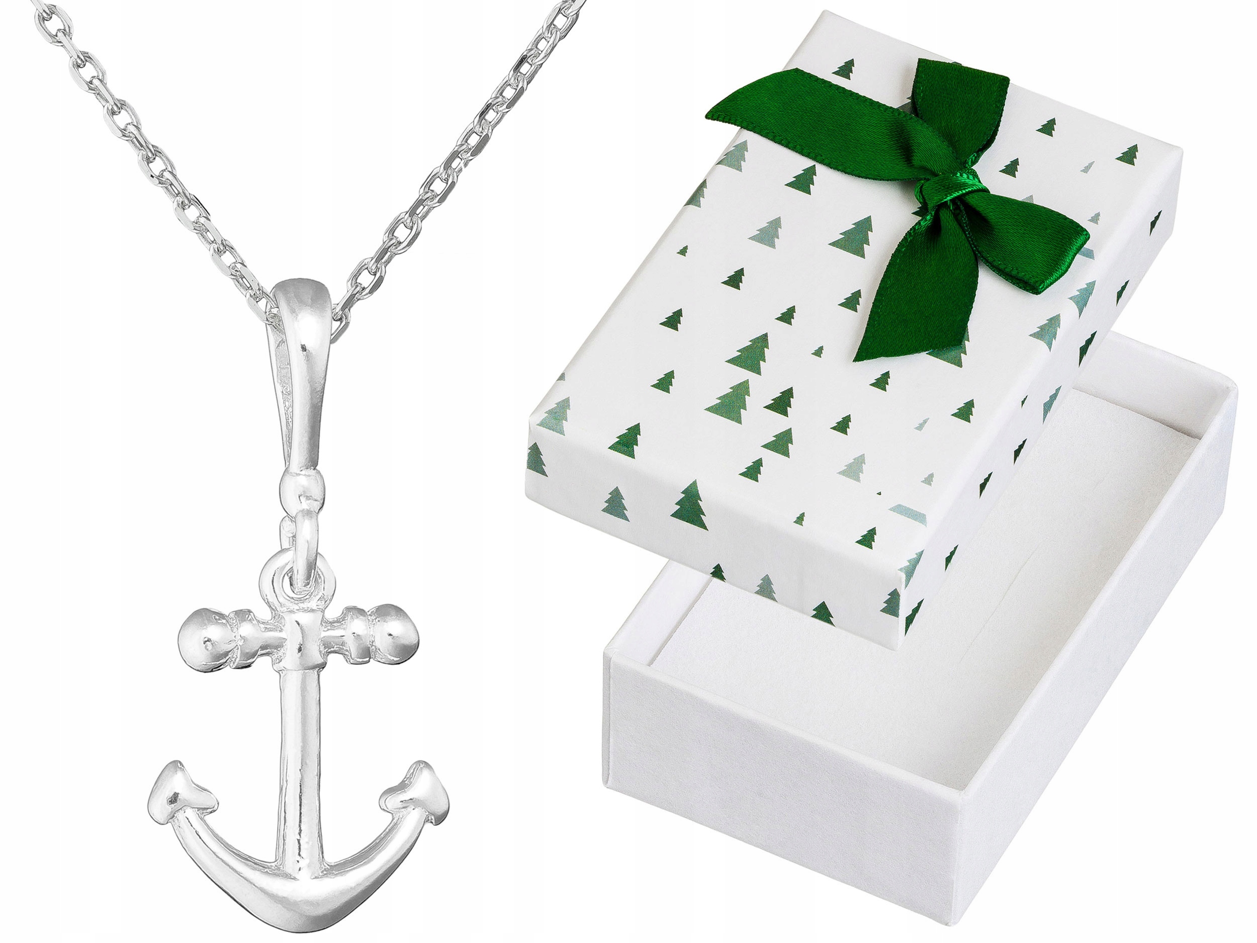 Krátký stříbrný námořnický náhrdelník Námořnická kotva Choker Ankier 35 cm