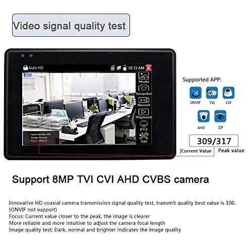 POMIACAM Tester Kamer Monitor 4K IP WiFi POE 4 Calowy 8MP 12V — miniatura 4