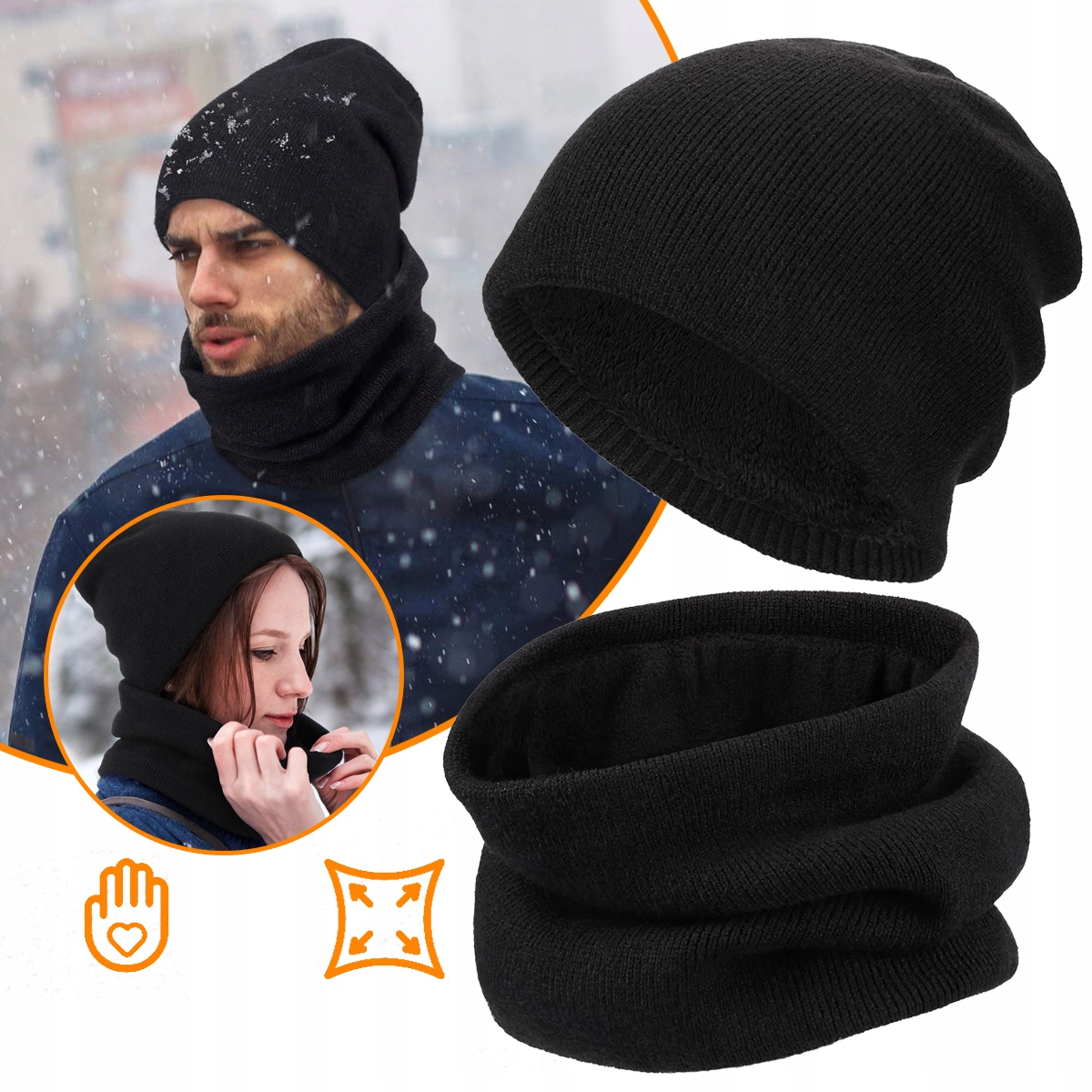 CZAPKA ZIMOWA SZALIK ZESTAW POLAR CIEPŁY OCIEPLACZ NA SZYJĘ, SZAL TYPU LOOP