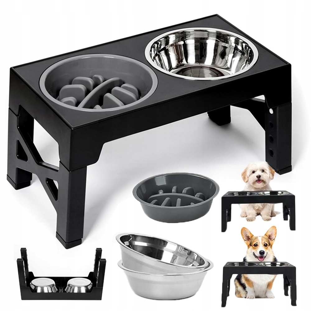 Levně Miska Pro Psa S Nastavitelnou Výškou Na Stojanu, Dvojitá, Netekoucí