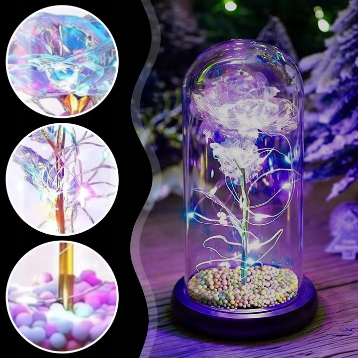 ВІЧНА ТРОЯНДА У СКЛІ 2 СВІТЛОДІОДНІ ТРОЯНДИ ПОДАРУНКОВА КОРОБКА ДЛЯ РІЗДВЯНОГО ПОДАРУНКУ Бренд MEMFLOW