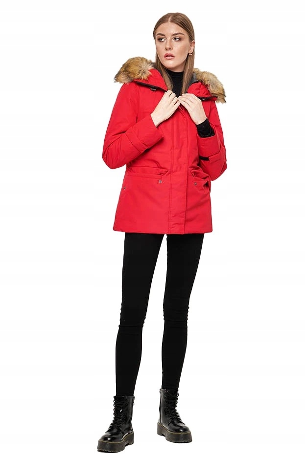 Zimní Bunda S Kožešinou J9-066 Červená M (38)