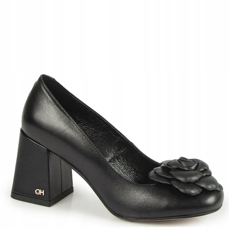 CheBello 4612 Černé Kožené Lodičky S Ozdobou 39