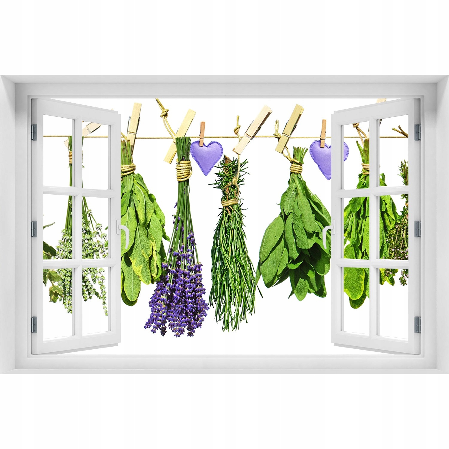 

3D Okno Naklejka na ścianę Zioła na sznurku