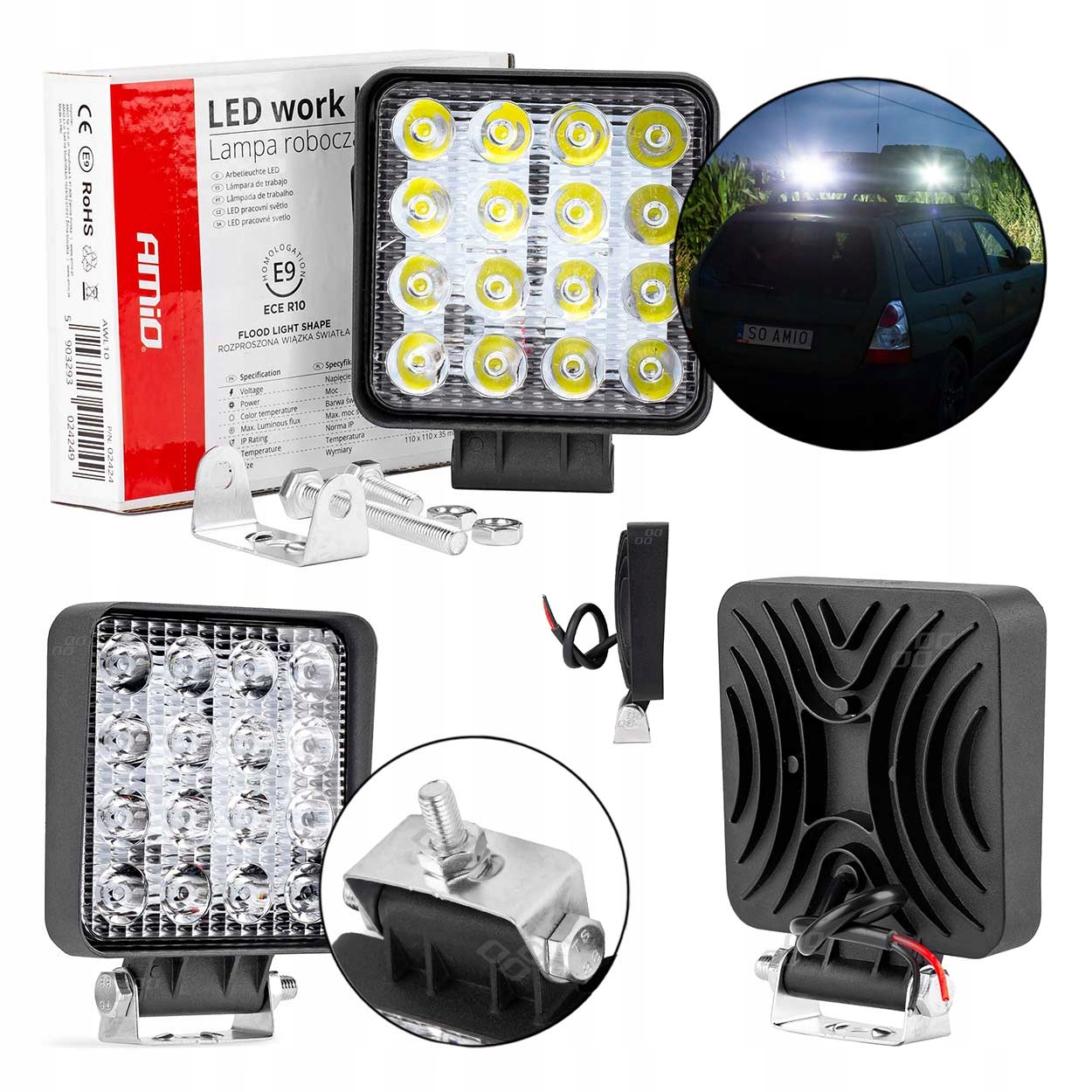 LAMPA ROBOCZA LED HALOGEN SZPERACZ 15LED 110x110mm