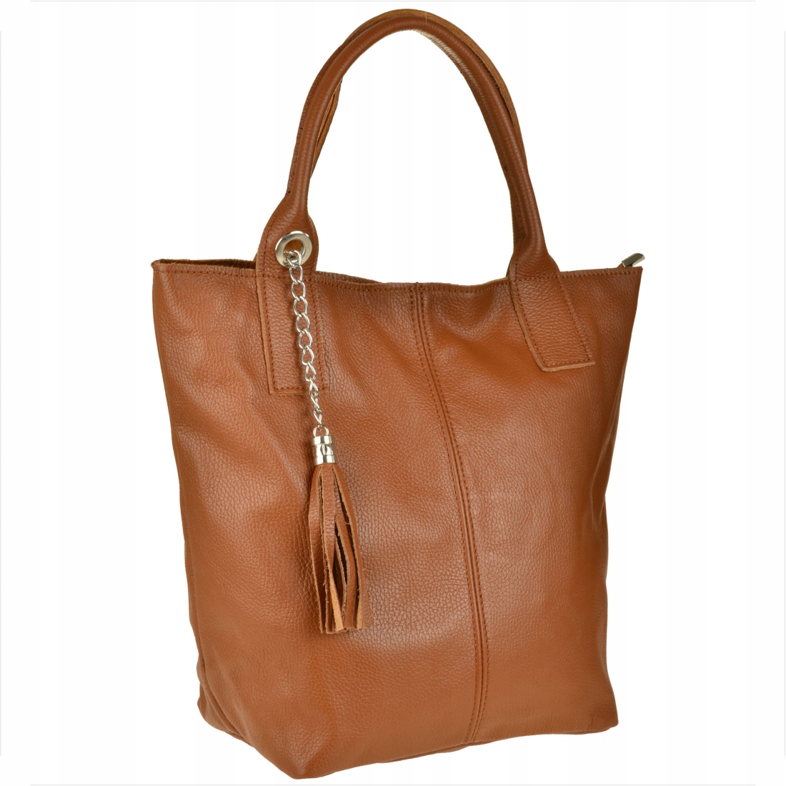 Hnědá camel dámská kožená shopper kabelka s podšívkou