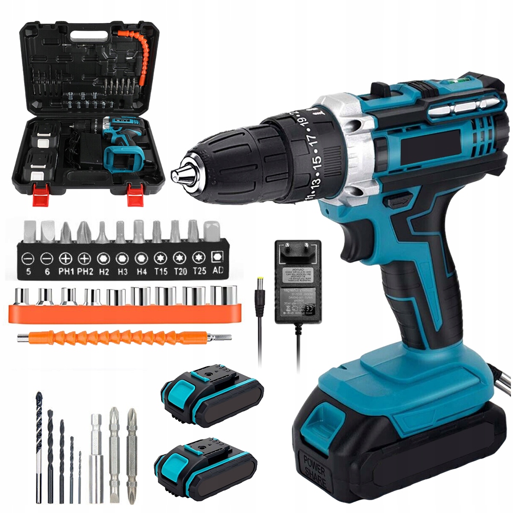Akumulátorová Vrtačka 20V 1500MAH 2xBATERIE 25+3 Moment Led Osvětlení