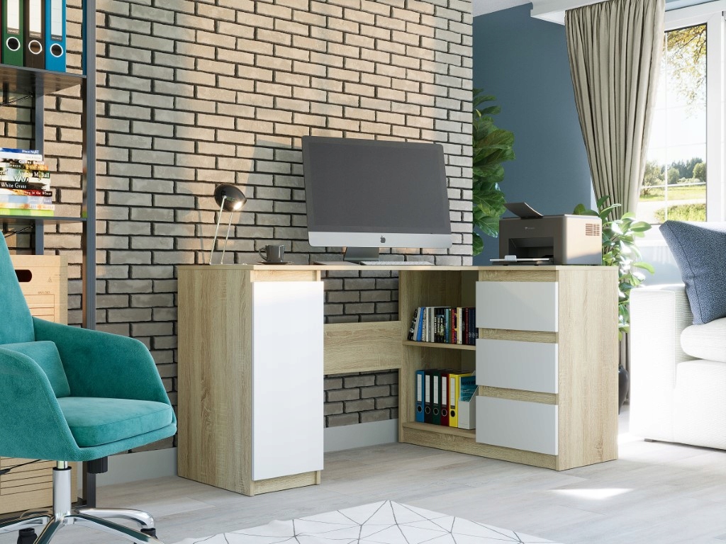 Biurko narożne komputer 3sz 150cm sonoma biały N12