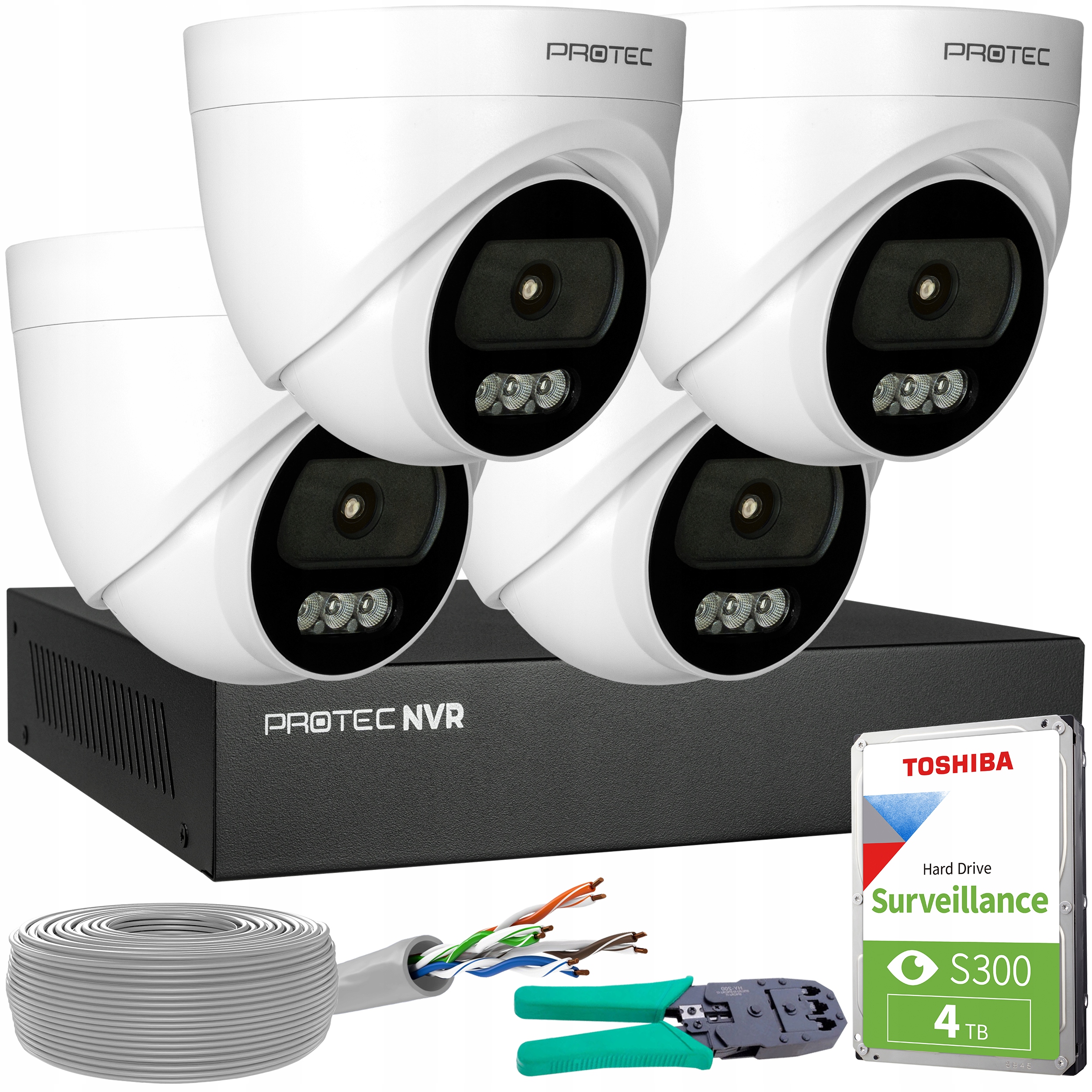 Monitorovací sada 4 kamer Ip 4MPX 2K Poe Kopulový vnitřní mikrofon Hdd