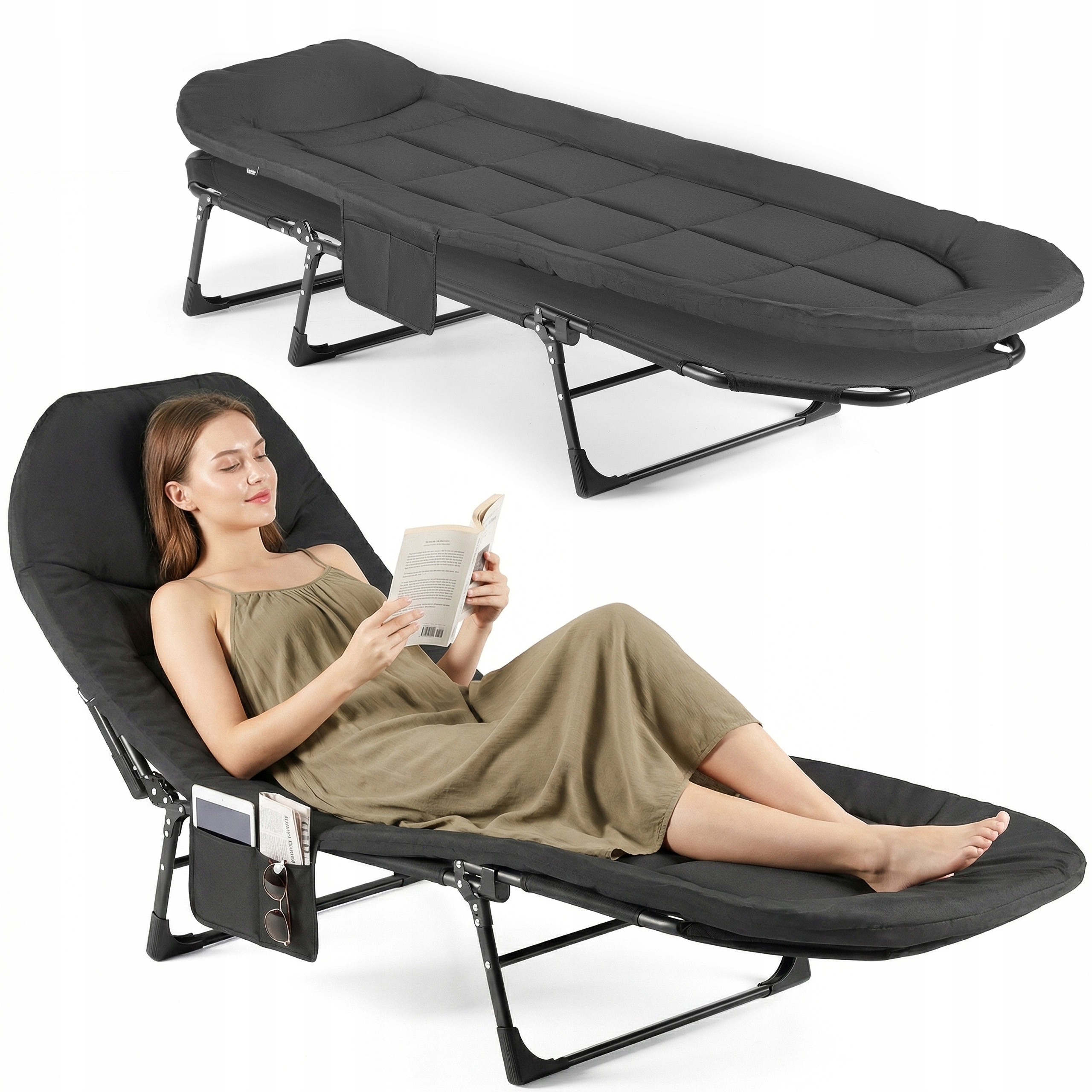 Łóżko Turystyczne Polowe Składane Leżanka Leżak Ogrodowy Z Materacem Outtec