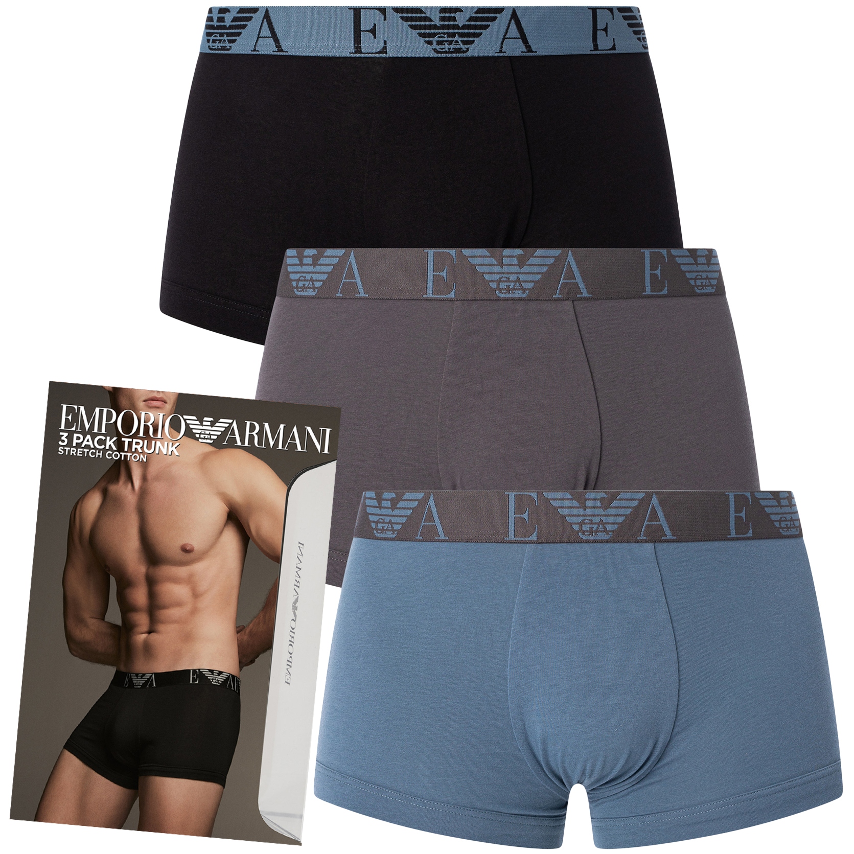 Emporio Armani boxerky slipy pánské 3 ks mix černá šedá modrá S
