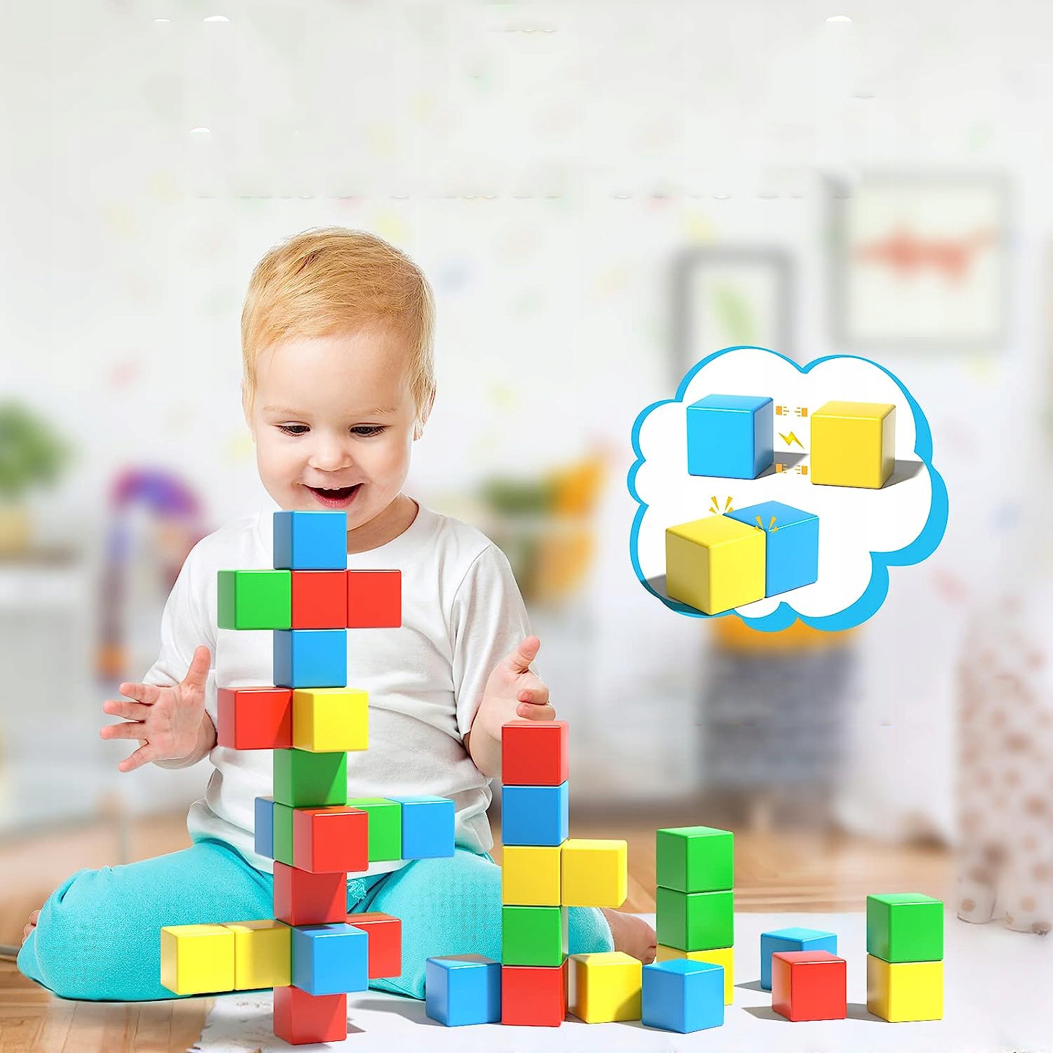 BLOKI MAGNETYCZNE, 24 SZTUK MAGNETYCZNYCH BLOKÓW BUDOWLANYCH DLA DZIECI Szerokość produktu 3.3 cm