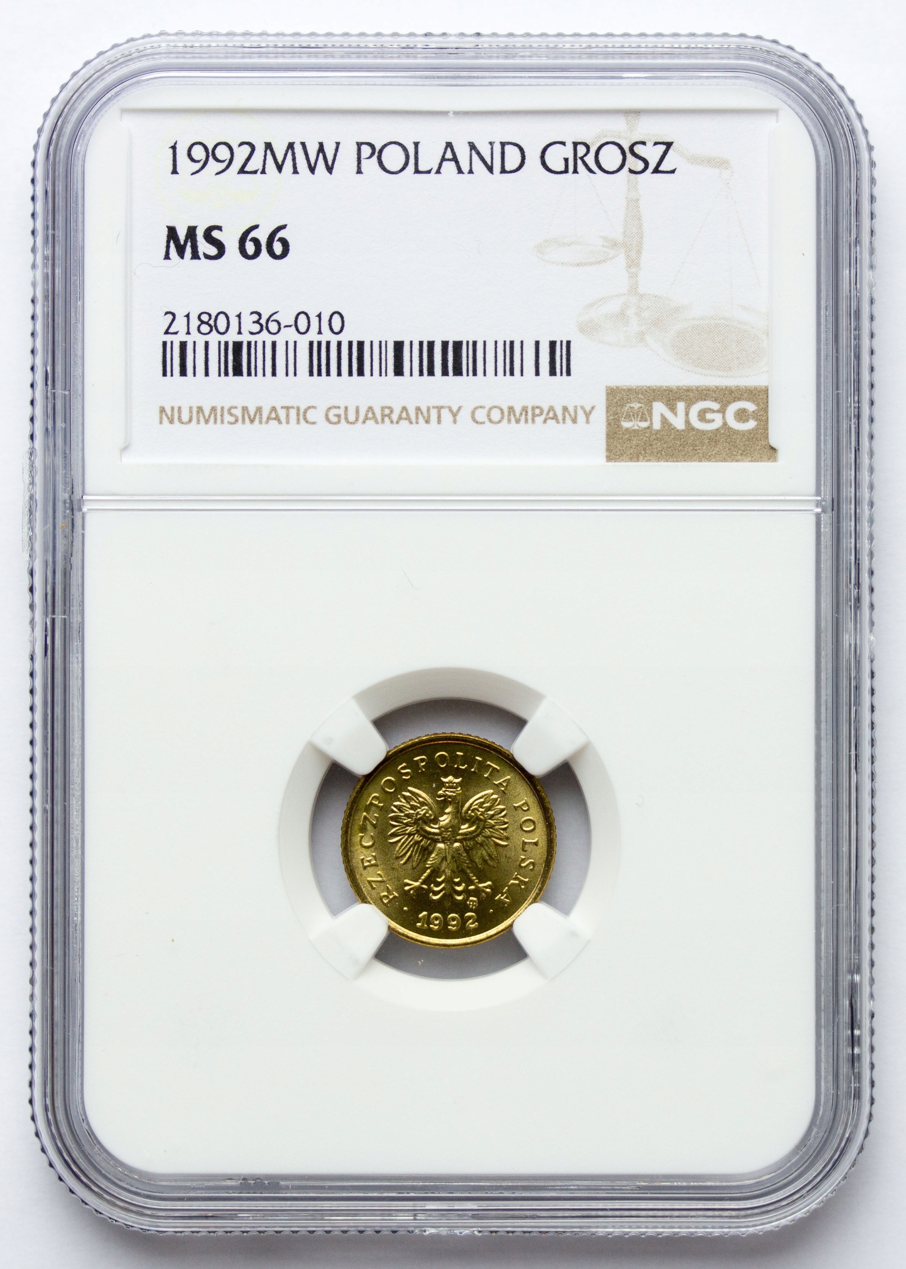 Polska, 1 grosz 1992, NGC MS66, PIĘKNA