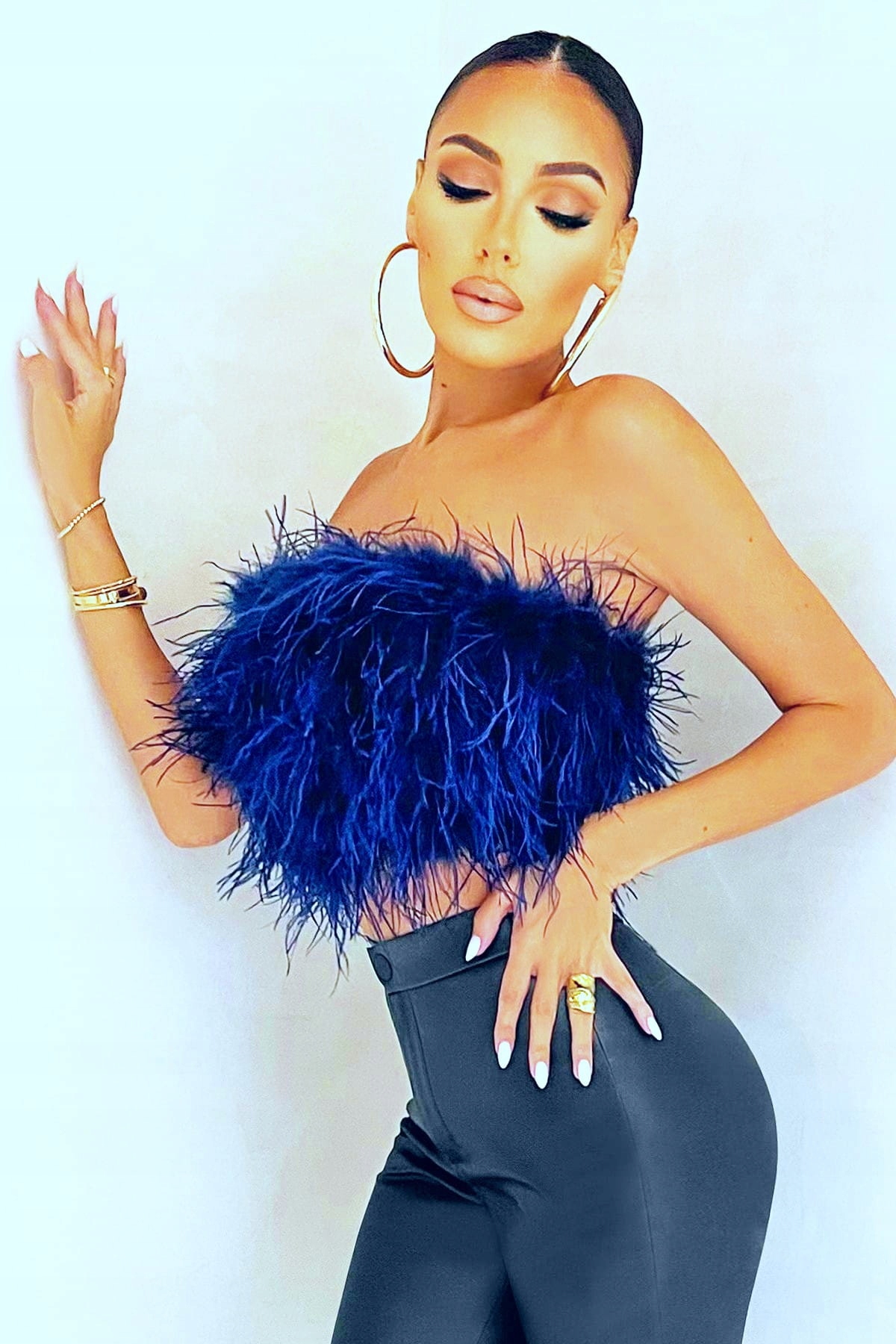 CLUB L NIEBIESKI TOP PIÓRA (36) Kolor niebieski