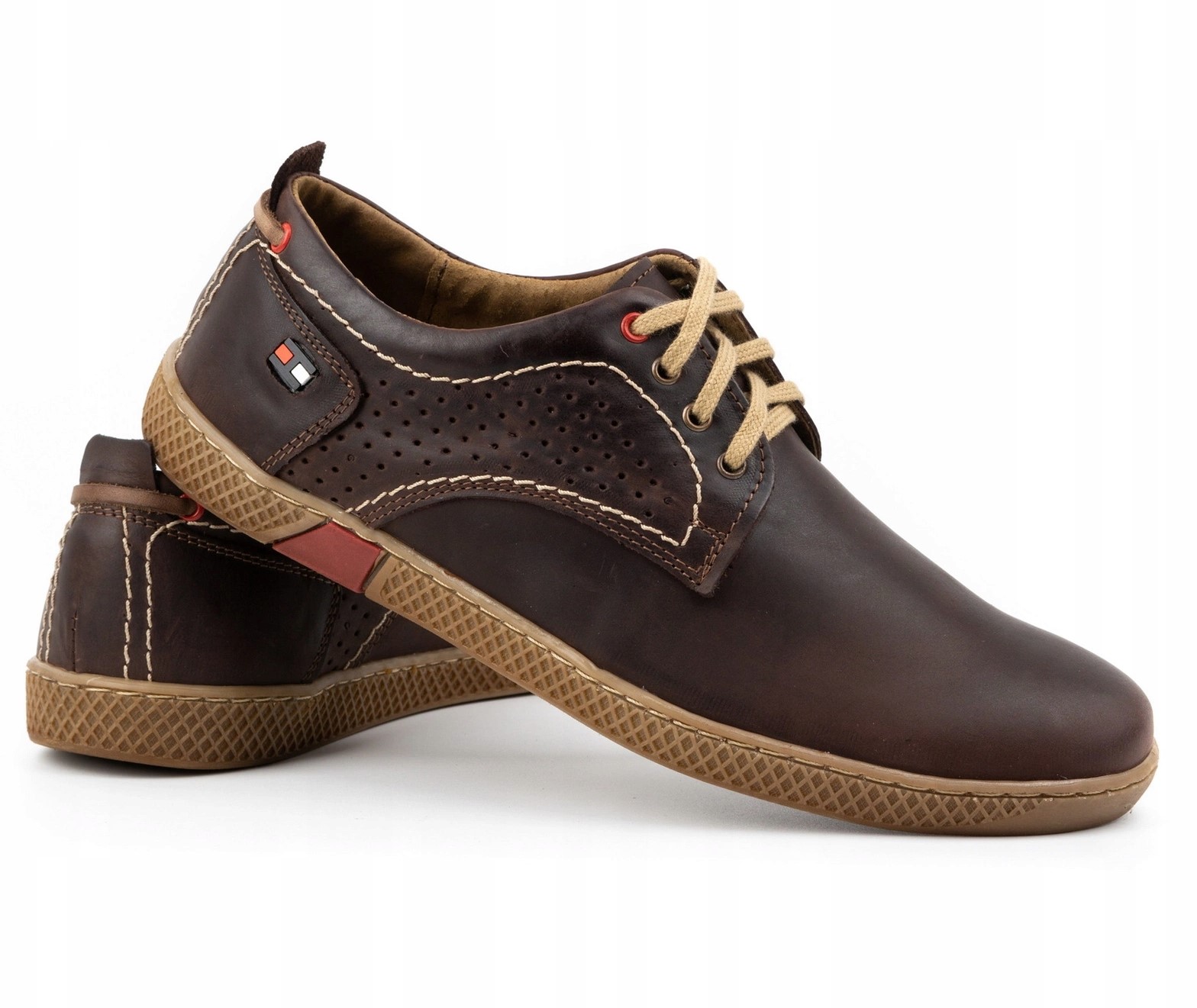 ANTEX PÓŁBUTY SKÓRZANE CASUAL 302 BRĄZ 44 Kolor brązowy